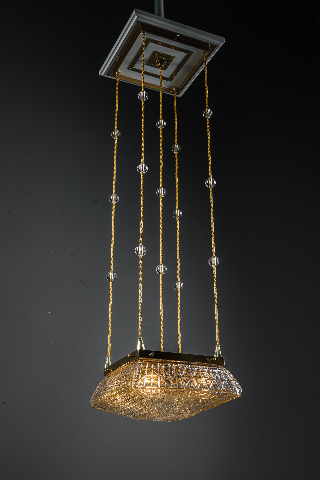 Early 20th Century 2 Art Deco Pendants with cut glass shades vienna around 1920s For Sale