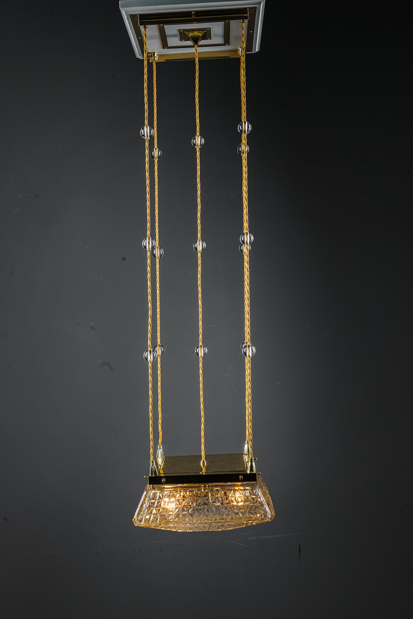 2 Art Deco Pendants with cut glass shades vienna around 1920s For Sale 1