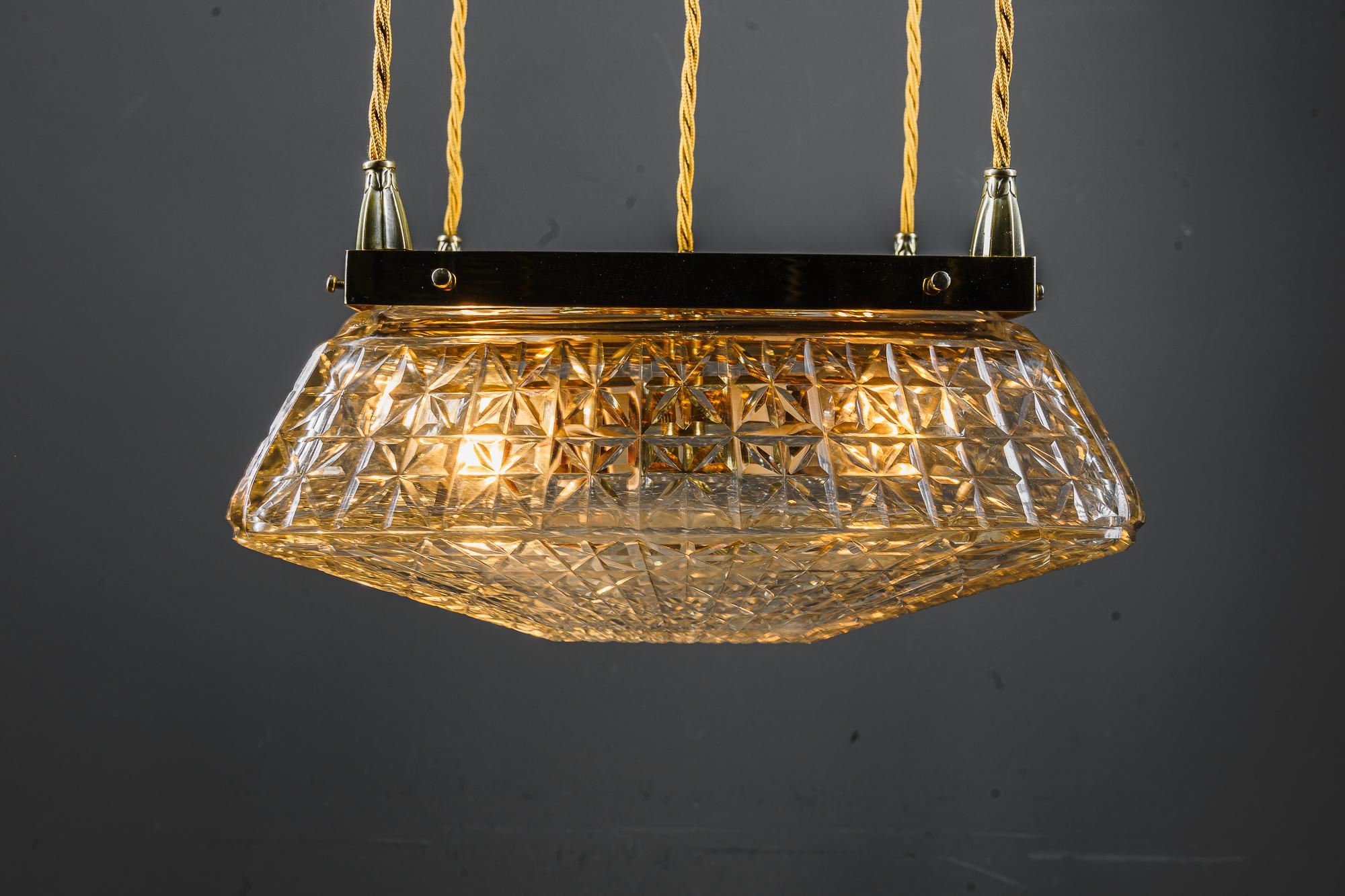 2 Art Deco Pendants with cut glass shades vienna around 1920s For Sale 3
