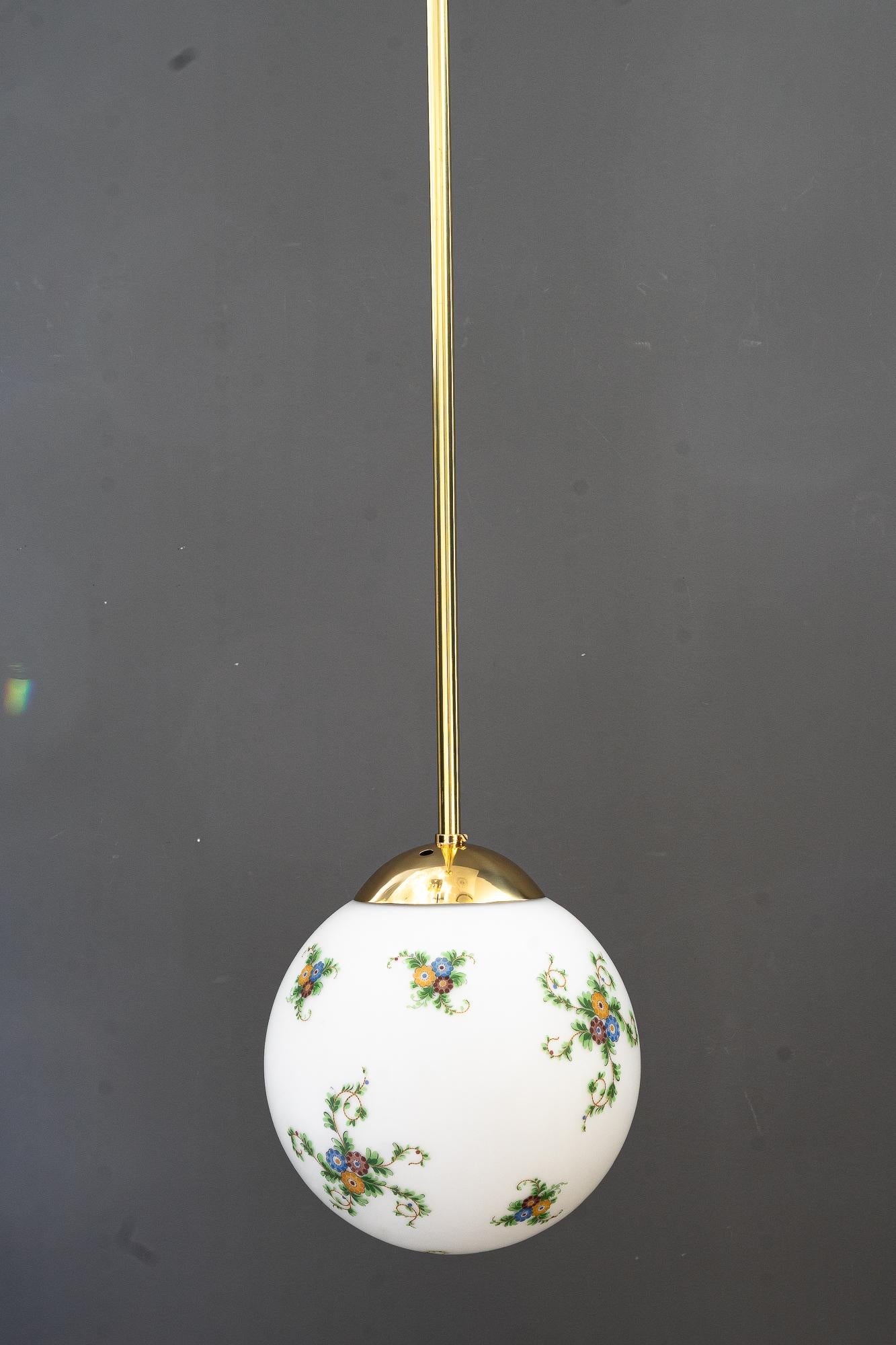 Austrian 2 Art Deco pendants with hand painted glass vienna around 1920s For Sale
