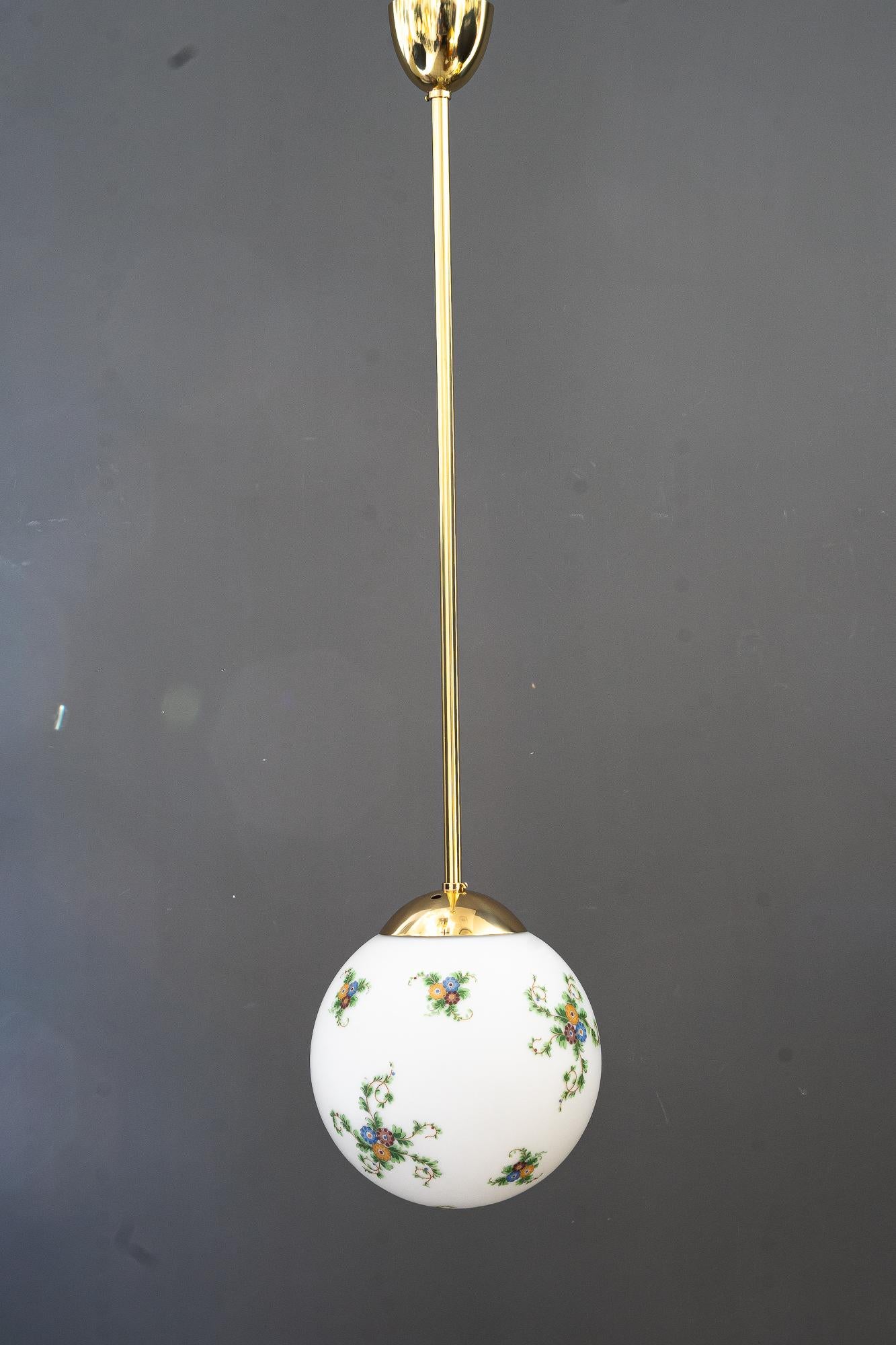 2 Art Deco pendants with hand painted glass vienna around 1920s In Good Condition For Sale In Wien, AT