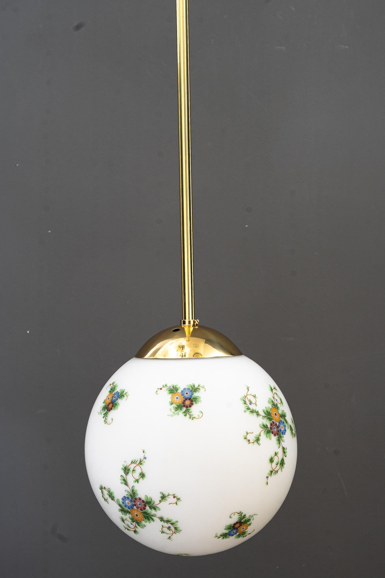 Early 20th Century 2 Art Deco pendants with hand painted glass vienna around 1920s For Sale