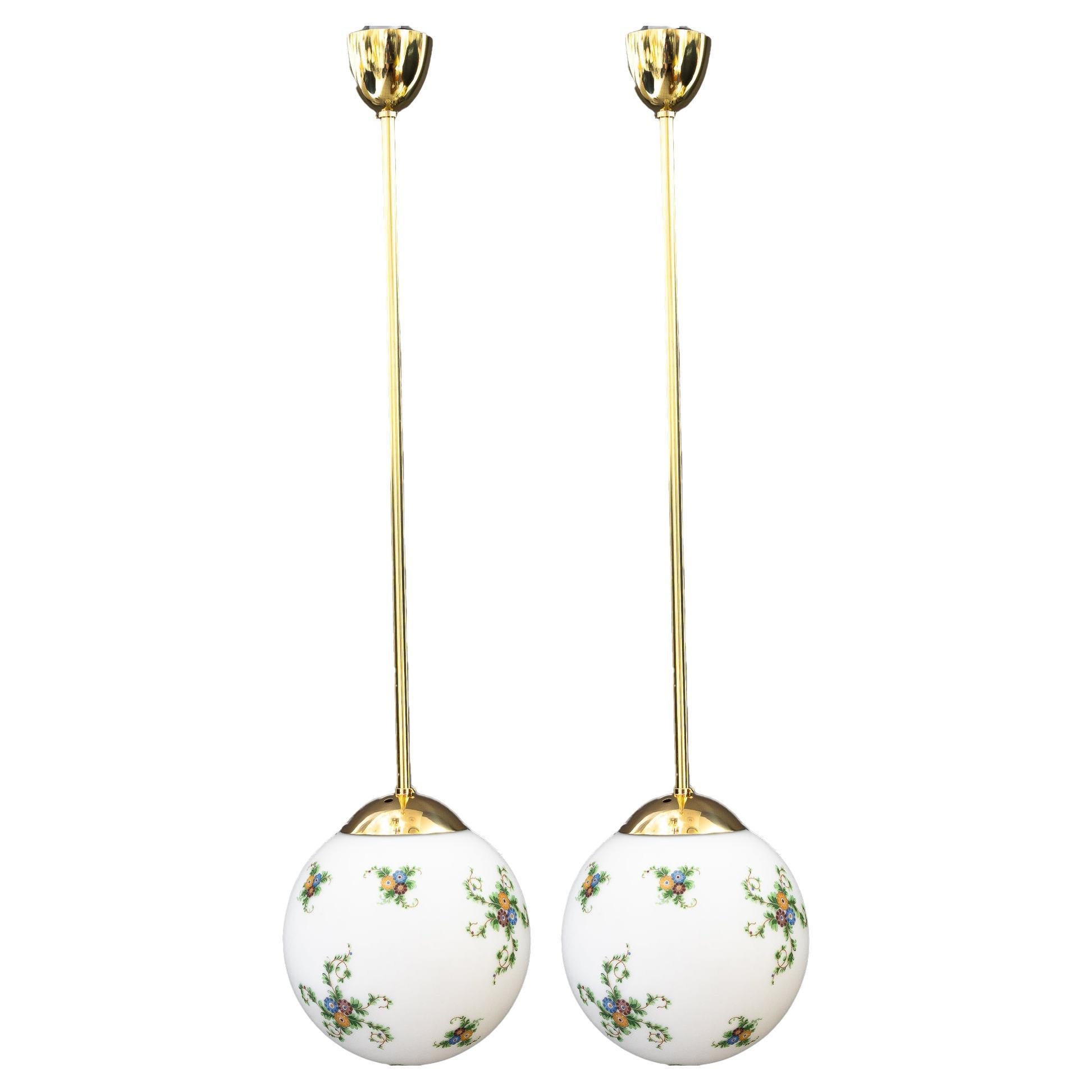 2 Art Deco pendants with hand painted glass vienna around 1920s For Sale