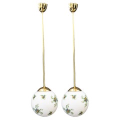 Antique 2 Art Deco pendants with hand painted glass vienna around 1920s