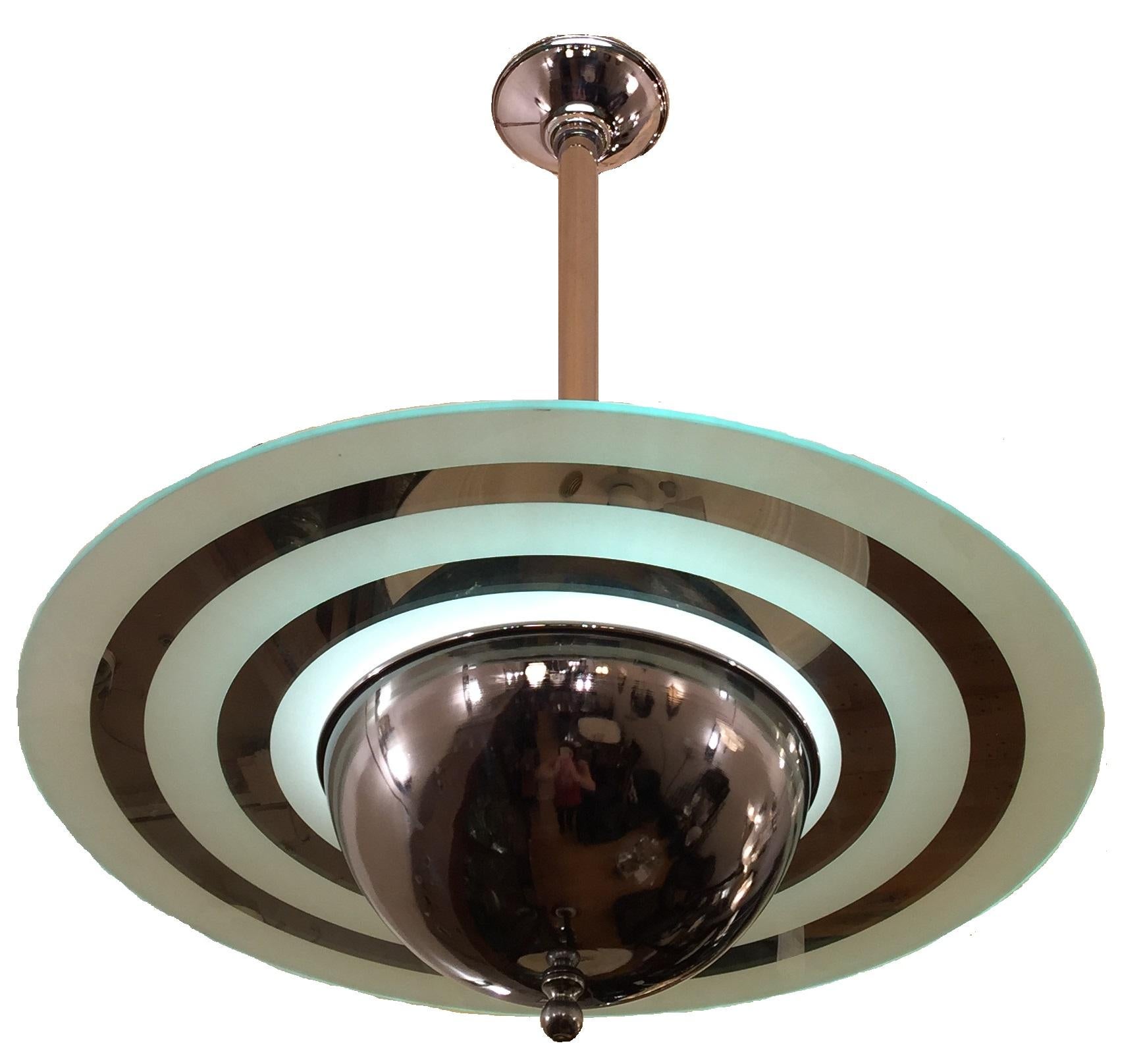 2-Hanging lamps

Material: Chromed , glass, mirror
Style: Art Deco
Country:German
To take care of your property and the lives of our customers, the new wiring has been done.
We have specialized in the sale of Art Deco and Art Nouveau and Vintage
