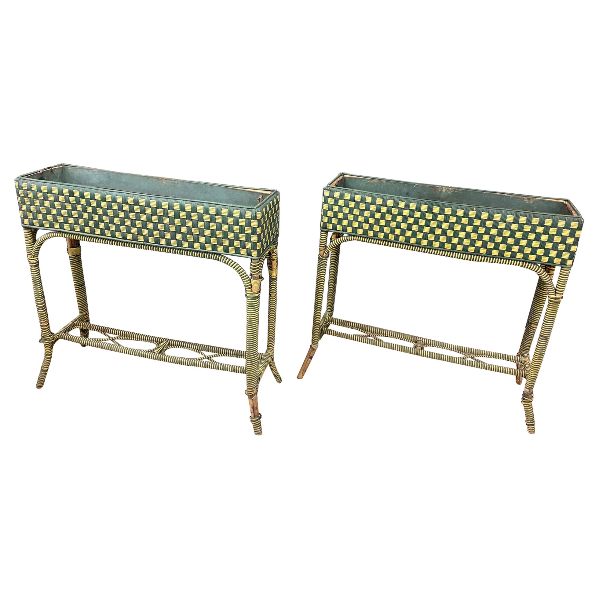 2 Art-Déco-Pflanzgefäße aus Rattan, um 1920/1930