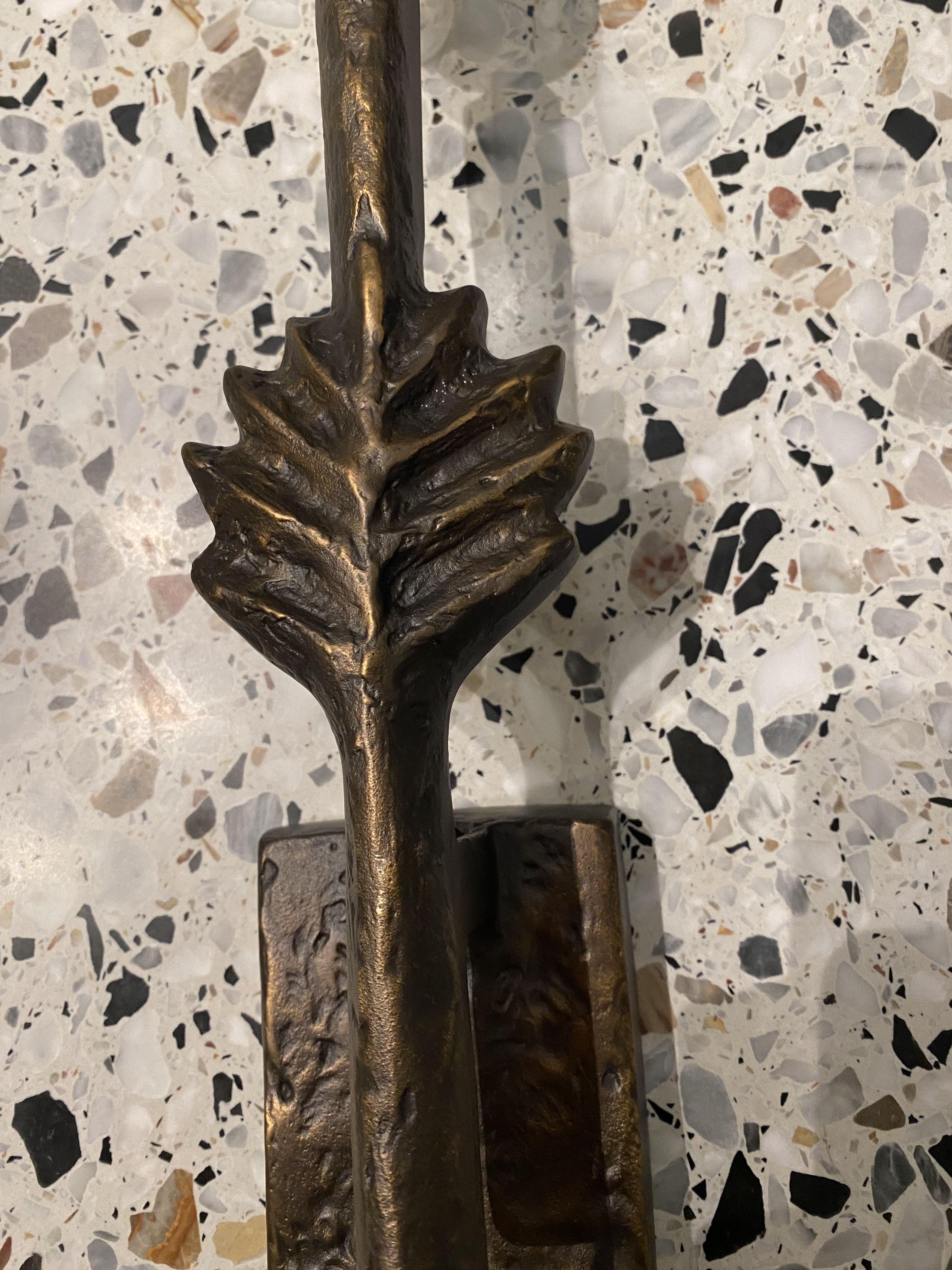 2 Art Deco style Bronze Leaf sconce after Giacometti, by Lucien Gau Francés en venta