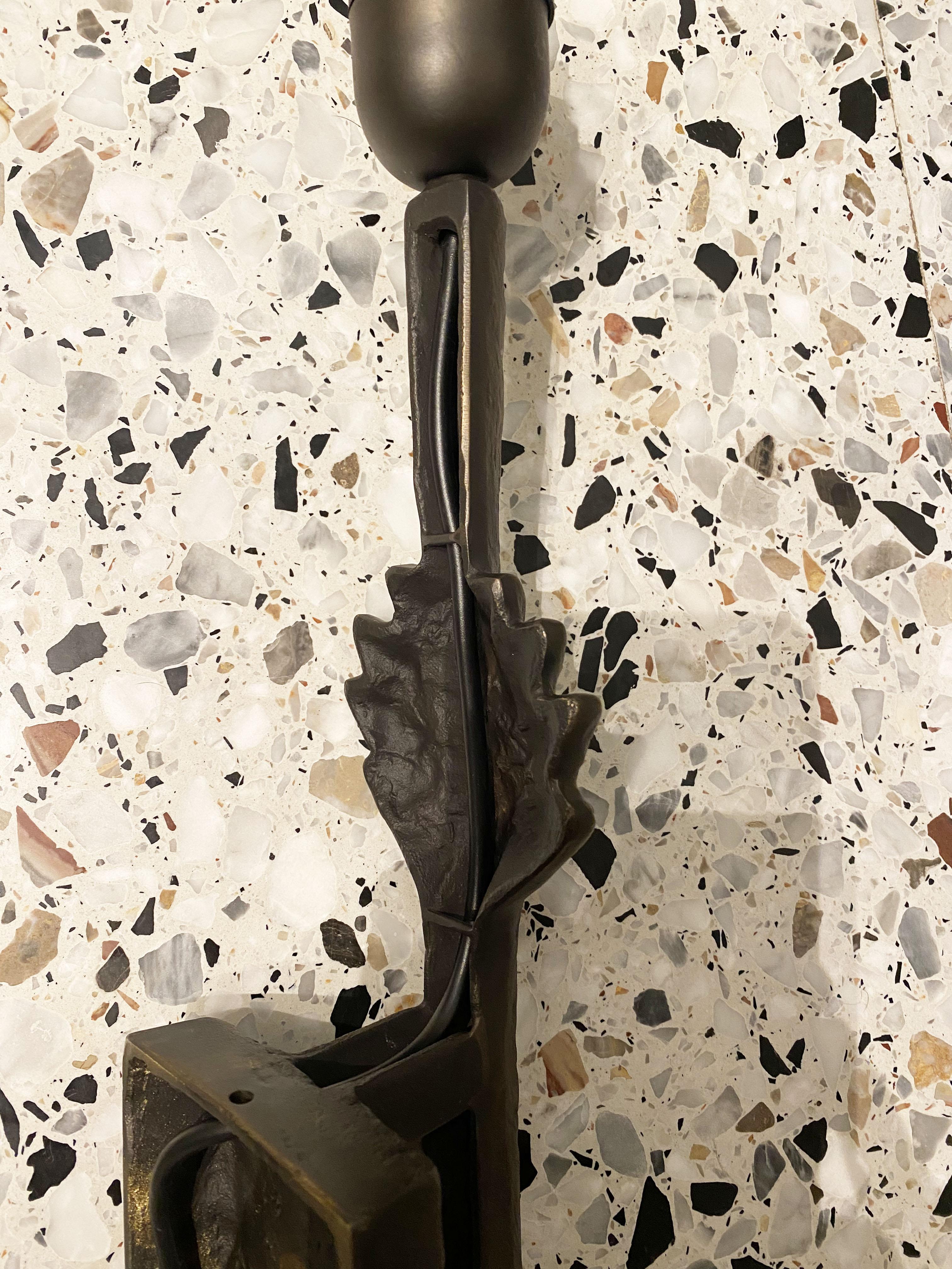 2 Art Deco style Bronze Leaf sconce after Giacometti, by Lucien Gau en venta 1