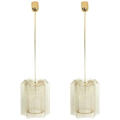 2 Art Deco Style Glass and Brass Doria Pendant Lights, 1960s for Tracie