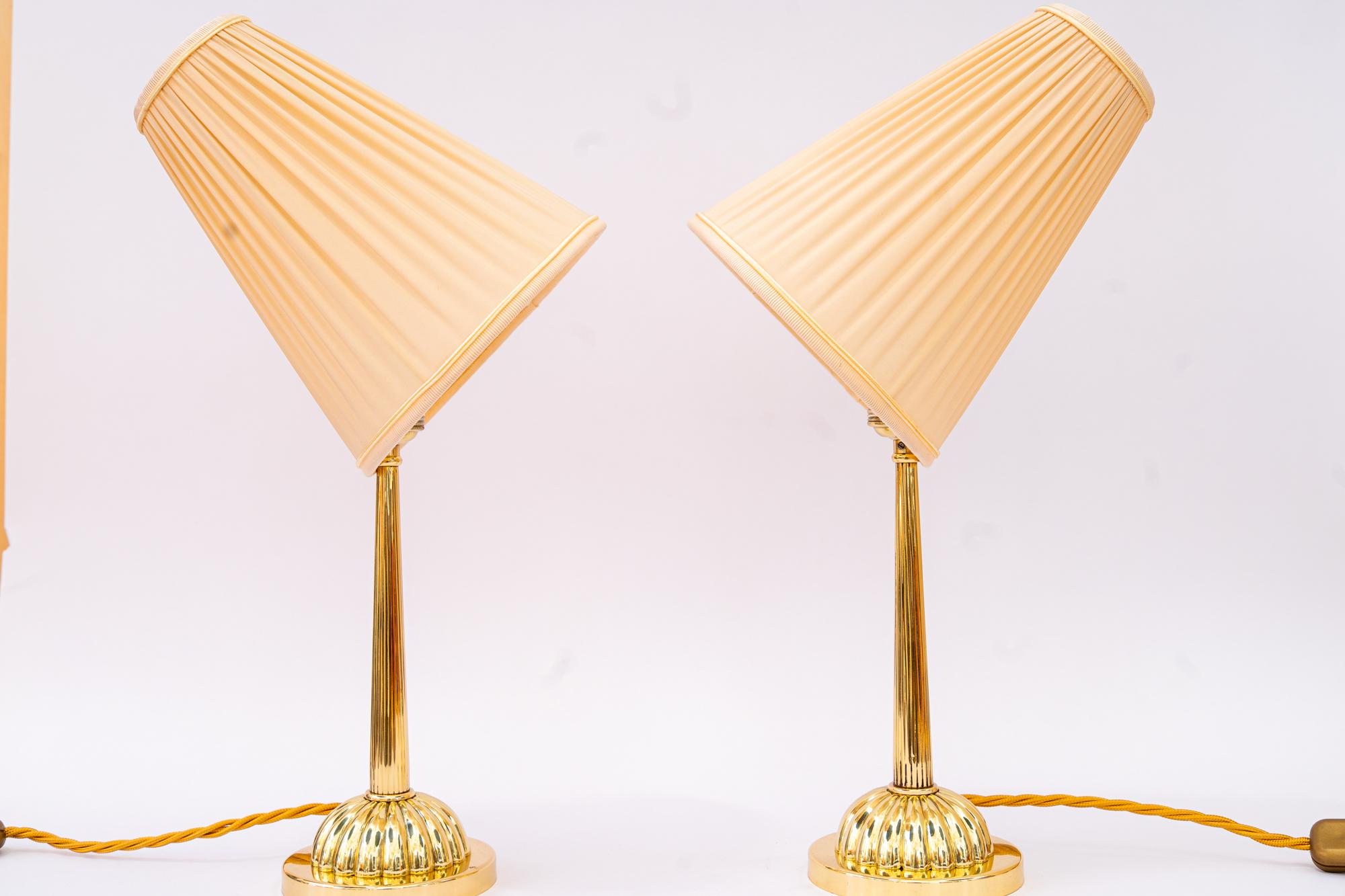 Brass 2 Art Deco Table lamp with fabric shades vienna 1920 For Sale