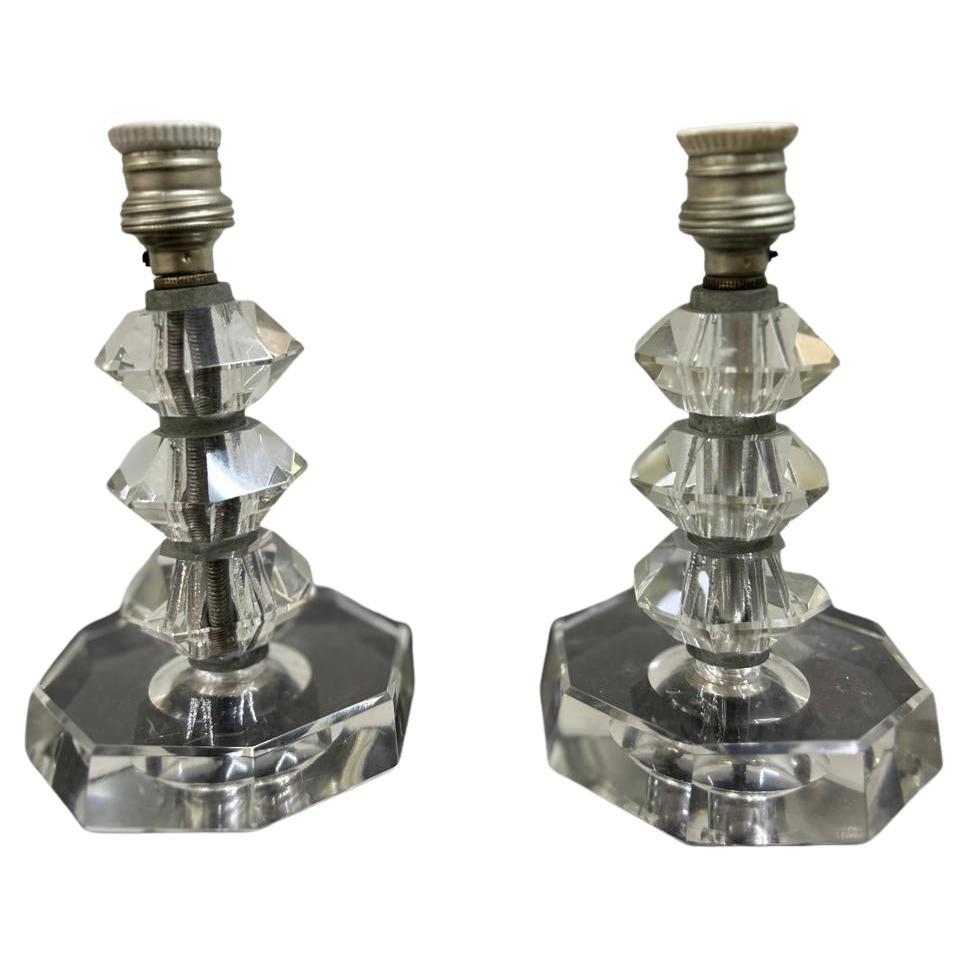 2 Art Deco Table Lamps Attr to Baccarat, France, circa 1940