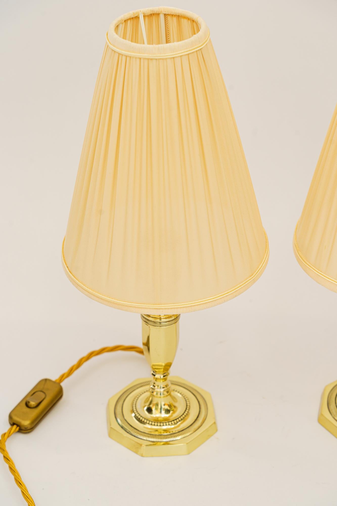 Austrian 2 Art Deco table lamps with fabric shades vienna around 1920s For Sale
