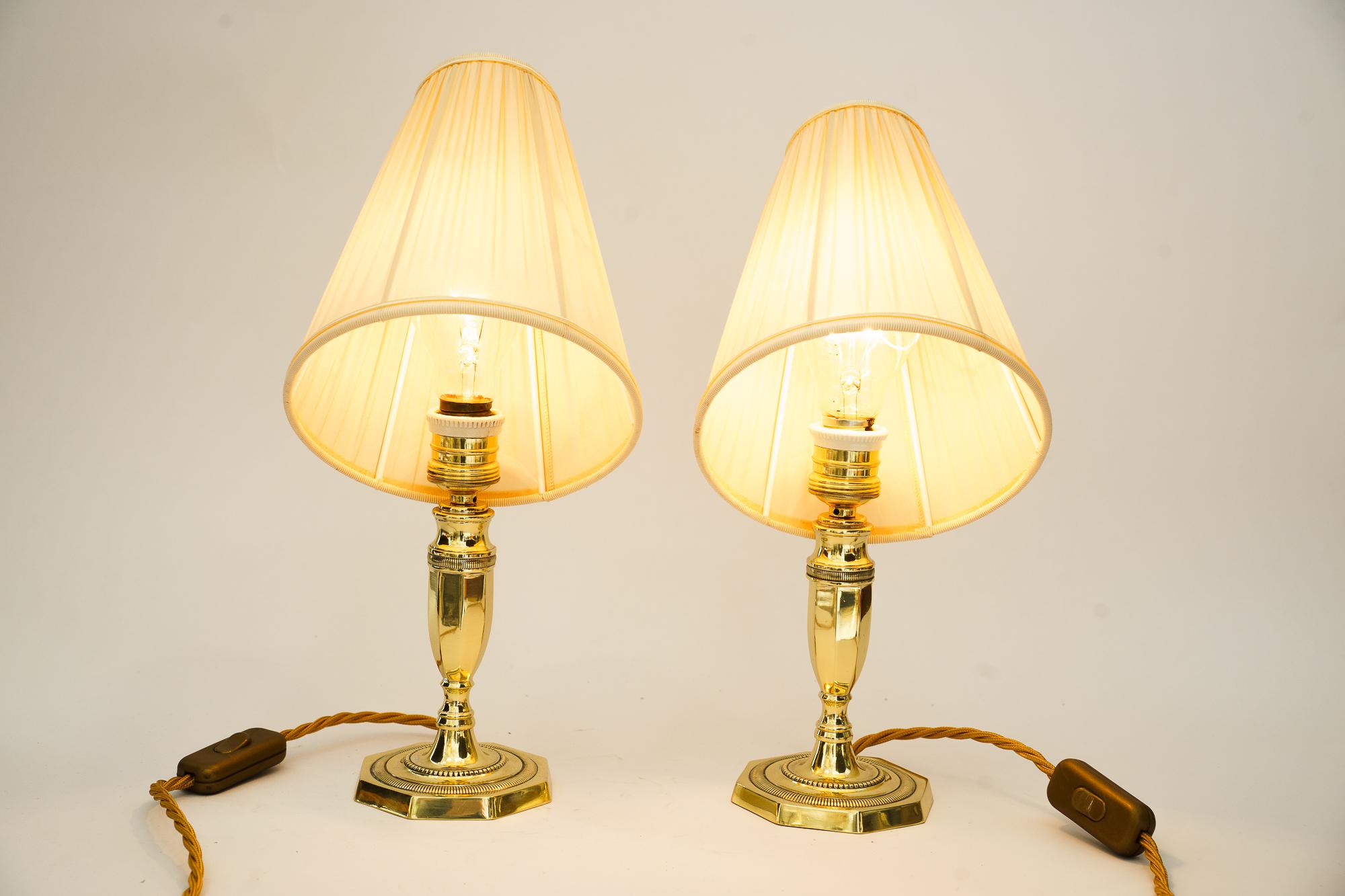 2 Art Deco table lamps with fabric shades vienna around 1920s In Good Condition For Sale In Wien, AT