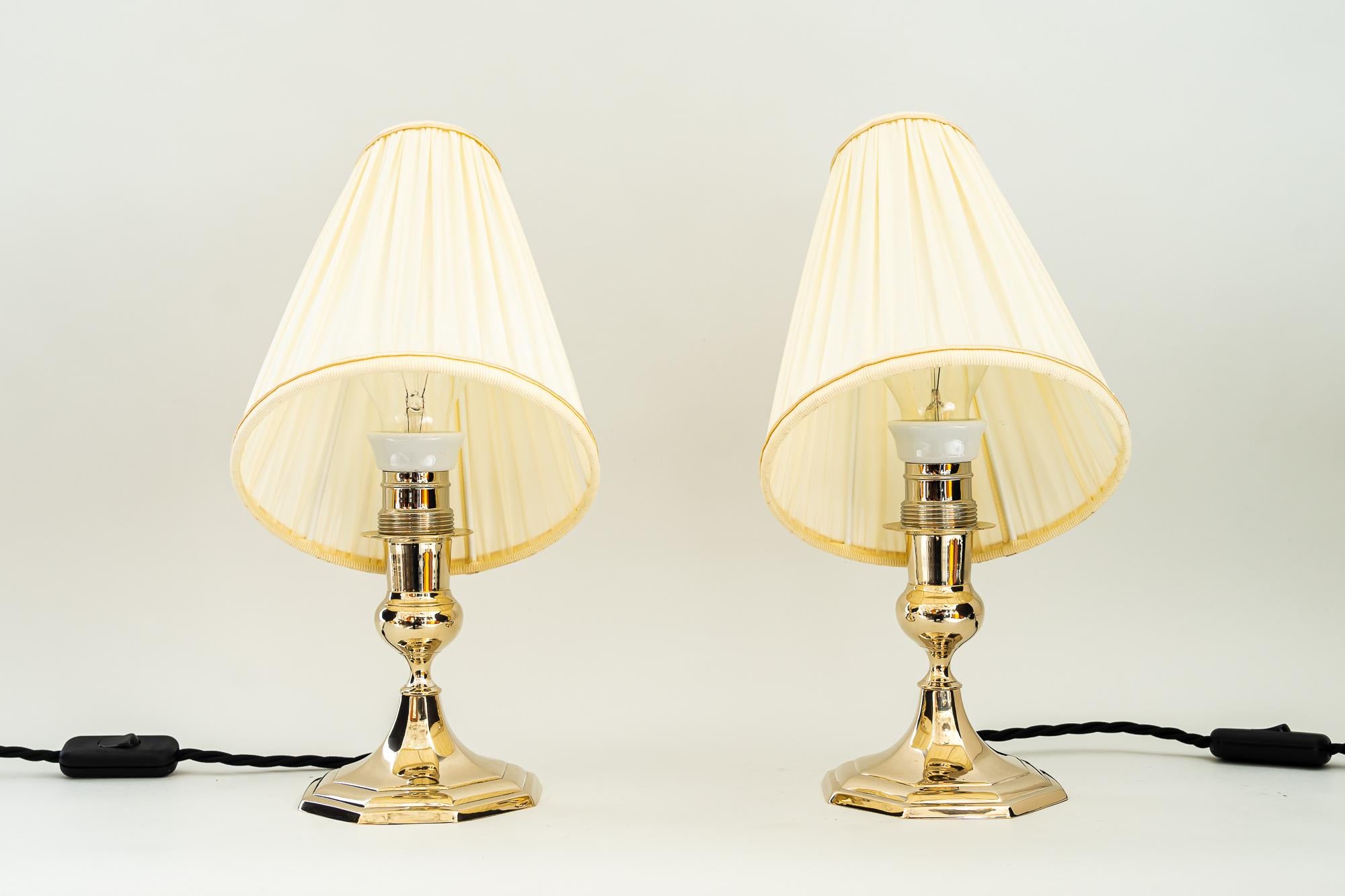 Brass 2 Art Deco Table Lamps with Fabric Shades, Vienna, Around 1920s  For Sale