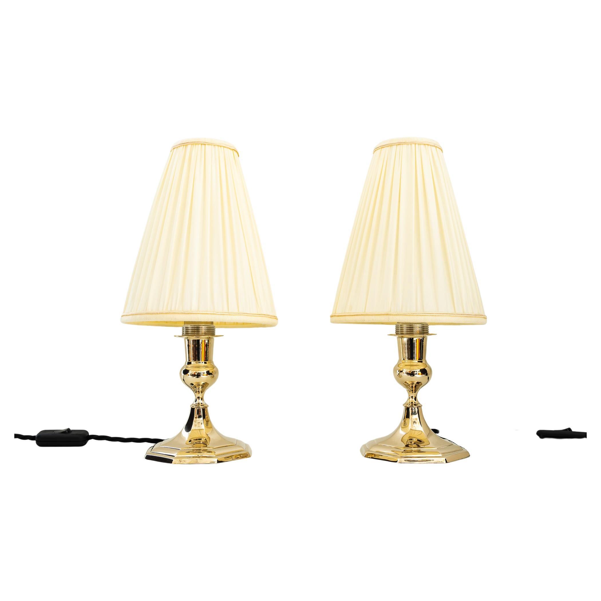 2 Art Deco Table Lamps with Fabric Shades, Vienna, Around 1920s  For Sale