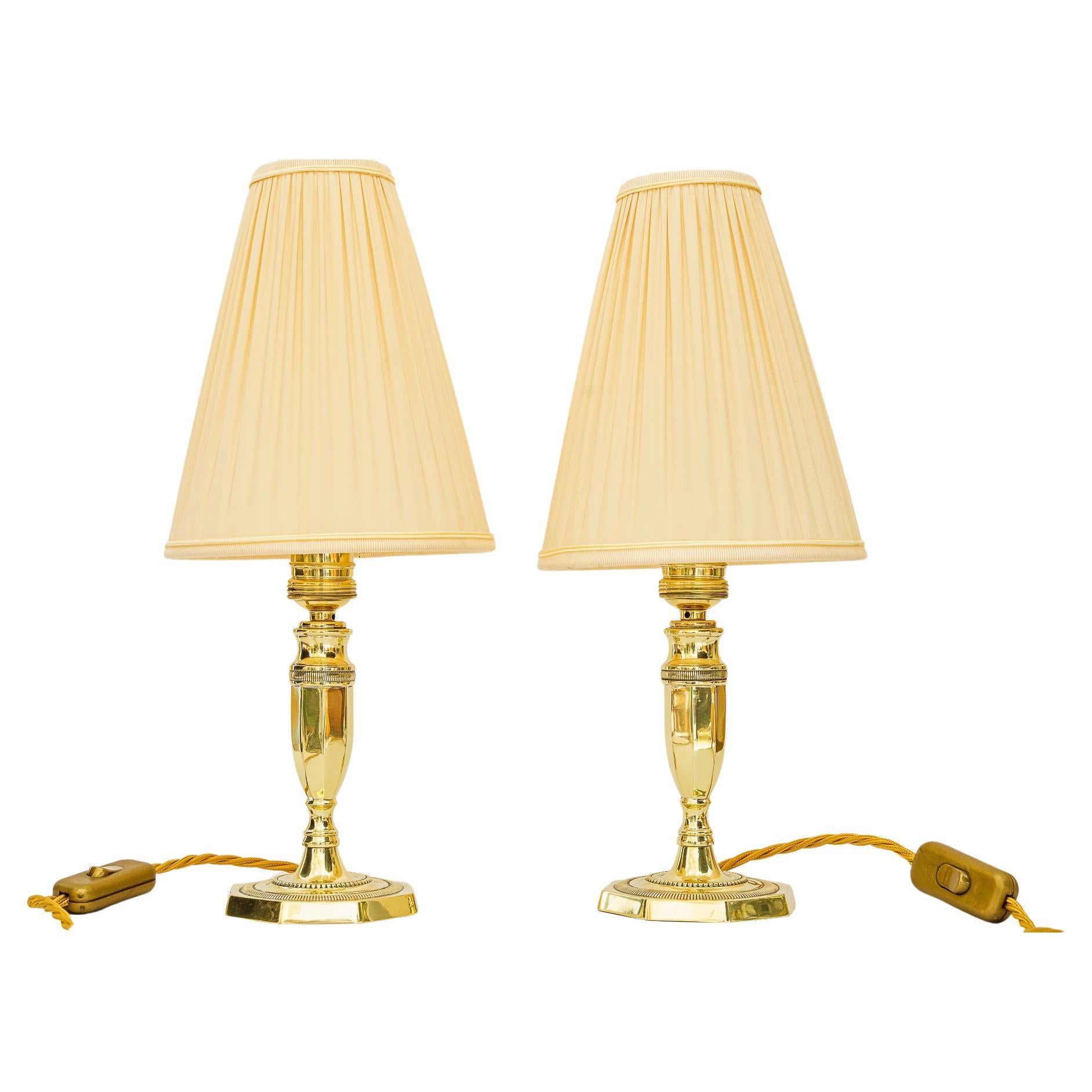 2 Art Deco table lamps with fabric shades vienna around 1920s