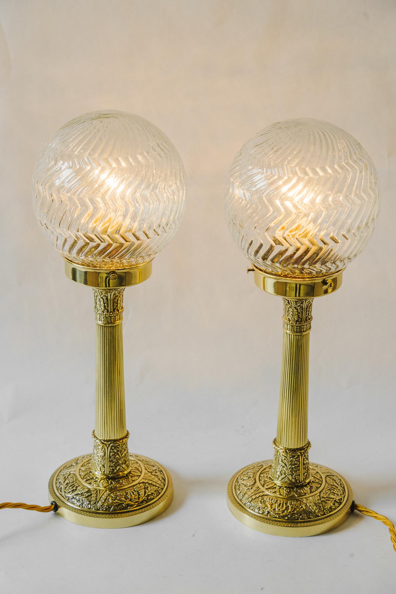 Early 20th Century 2 Art Deco Table lamps with glass shades vienna around 1920s For Sale