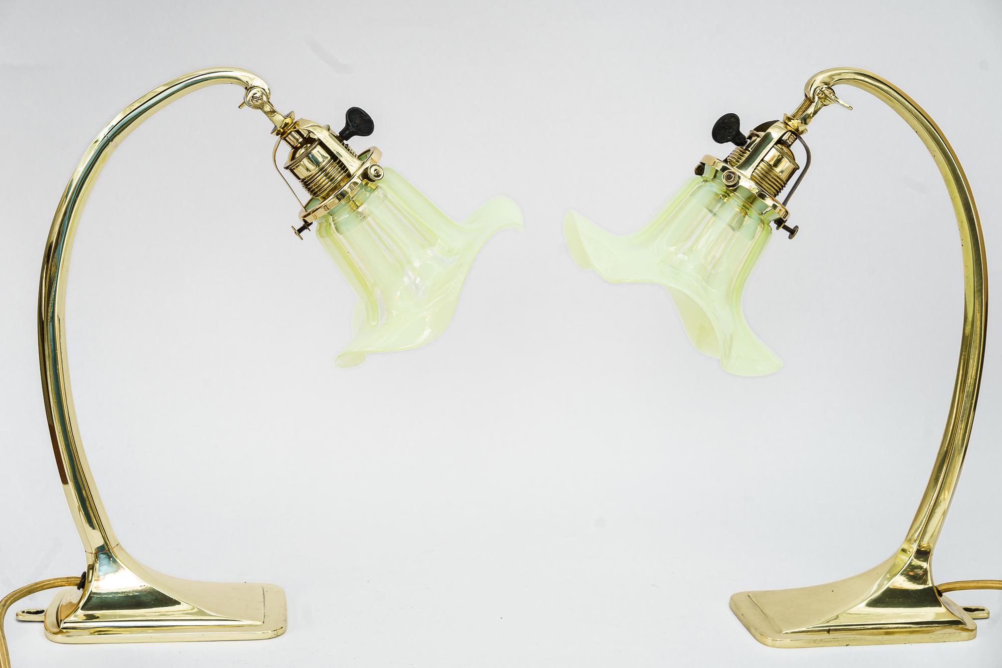 2 Art Deco Table Lamps with Opaline Glass Shades Vienna Around, 1920s 3