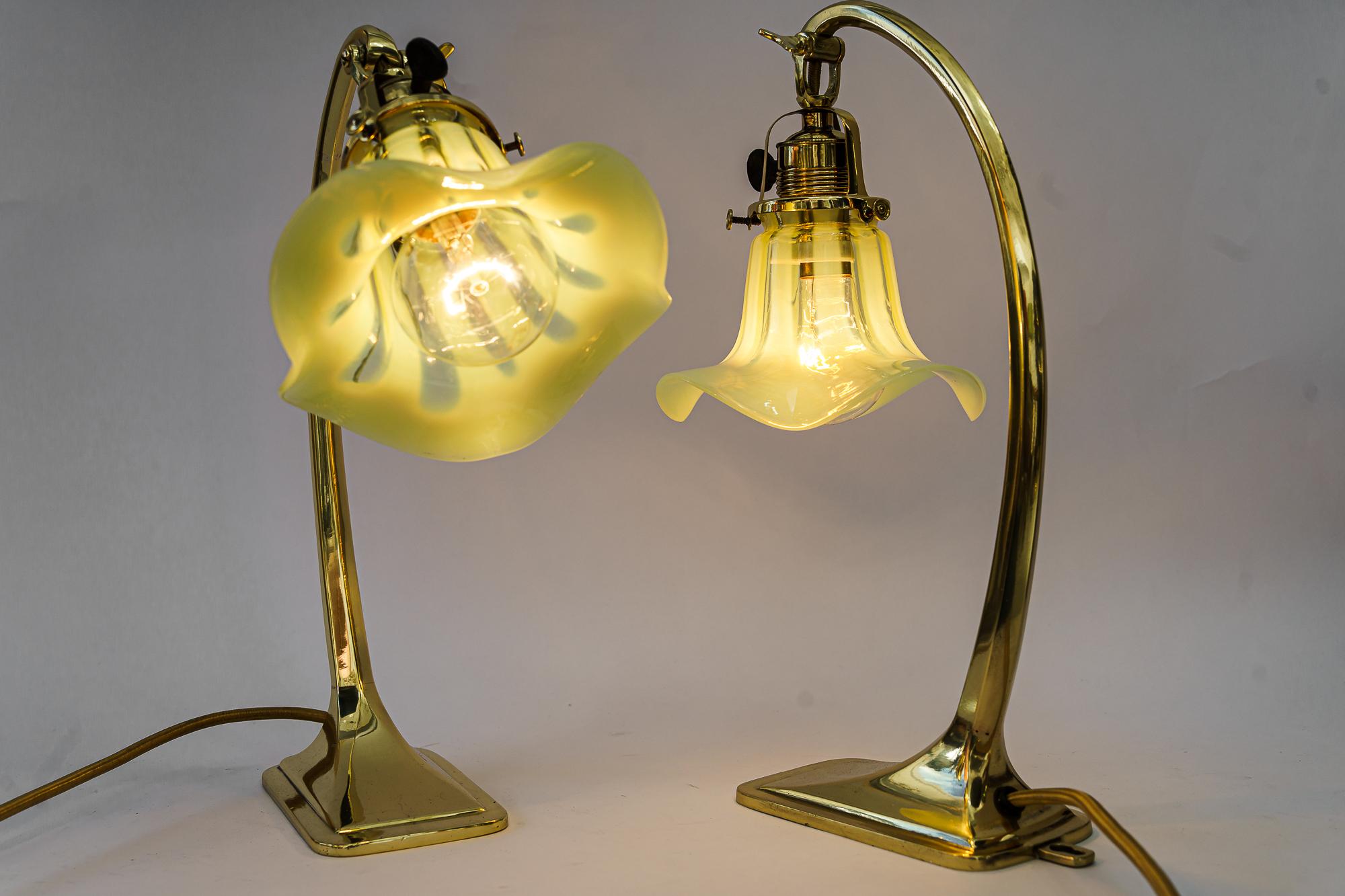 2 Art Deco Table Lamps with Opaline Glass Shades Vienna Around, 1920s 10