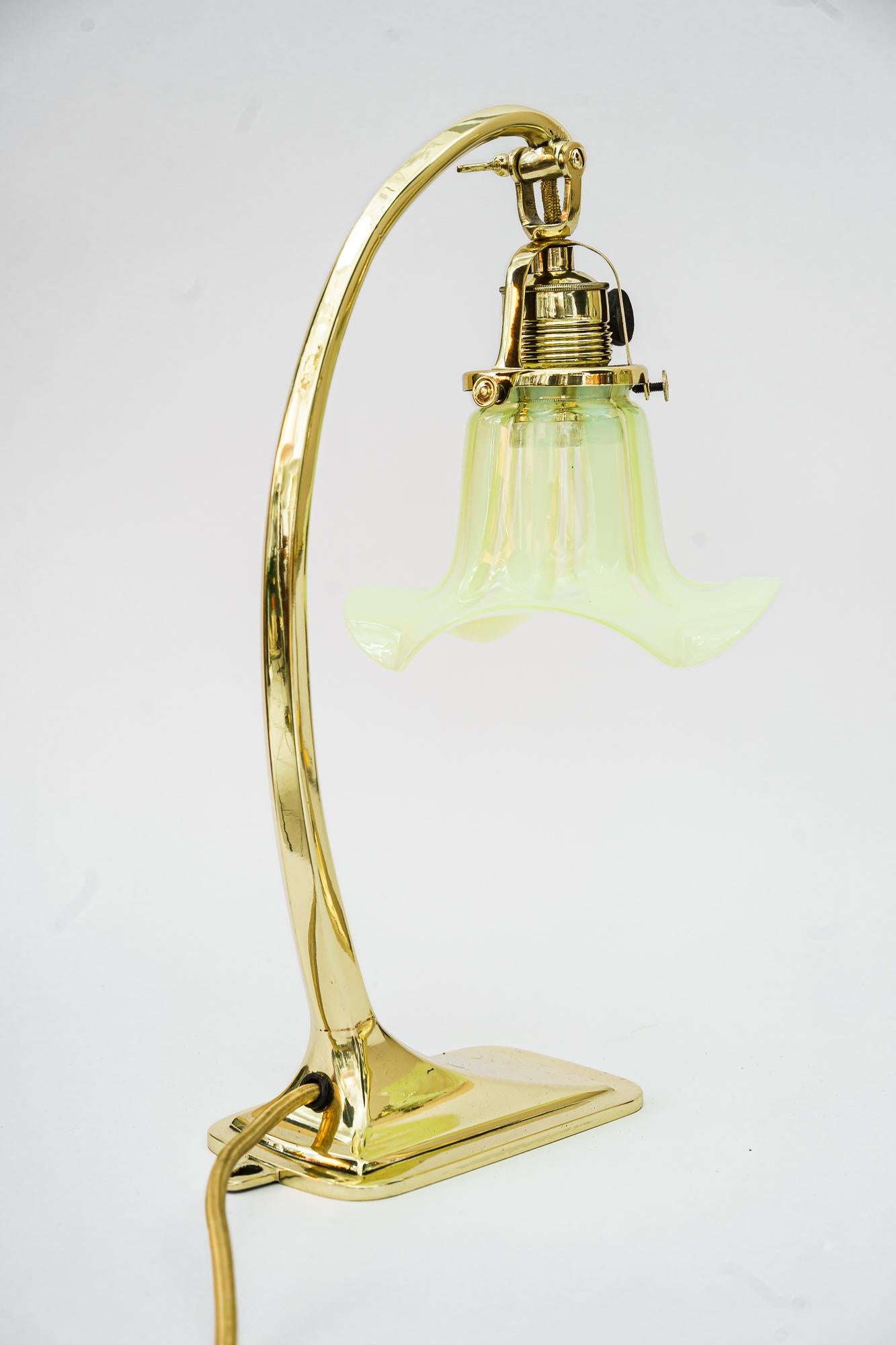Austrian 2 Art Deco Table Lamps with Opaline Glass Shades Vienna Around, 1920s