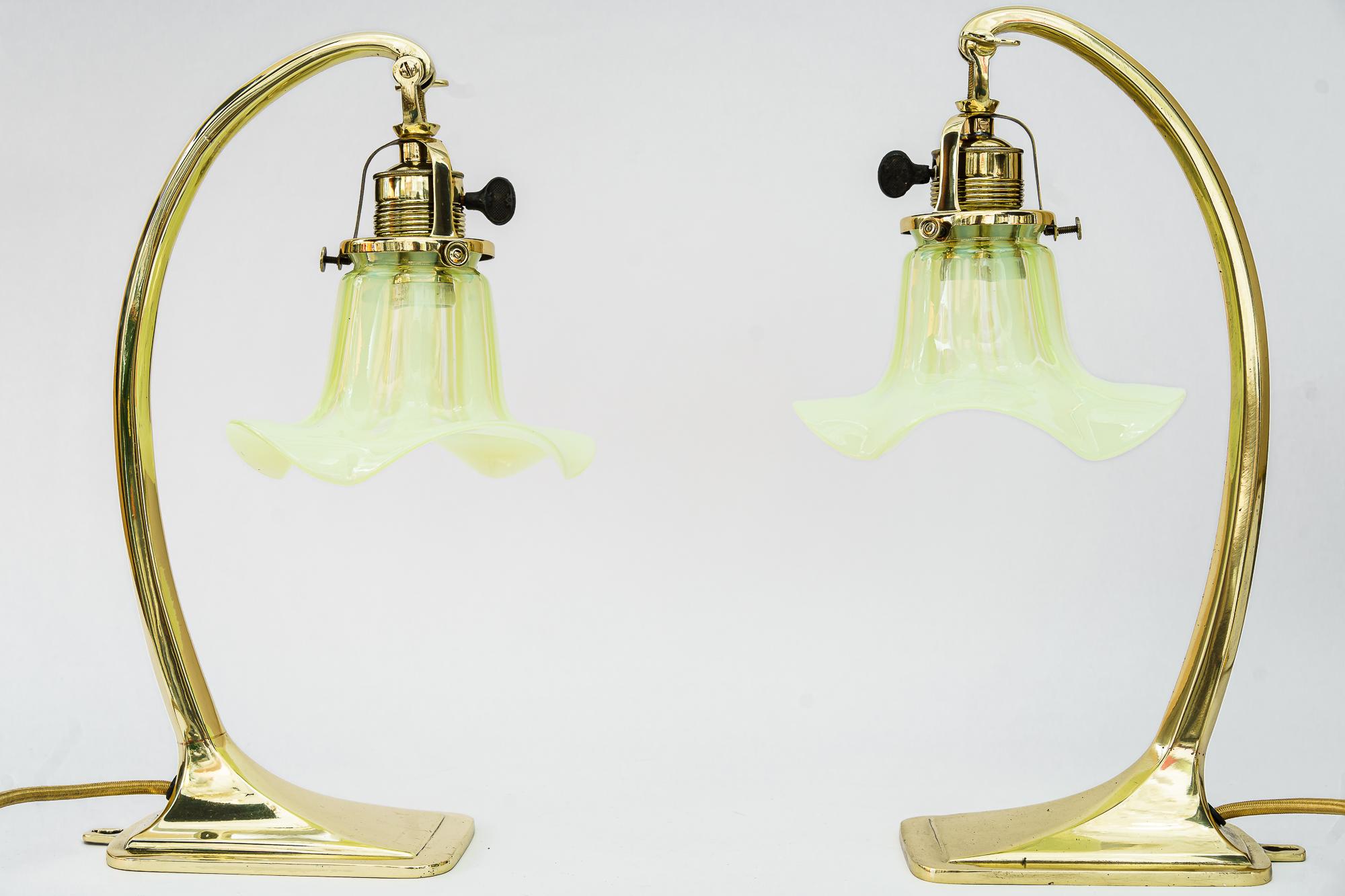 2 Art Deco Table Lamps with Opaline Glass Shades Vienna Around, 1920s 1