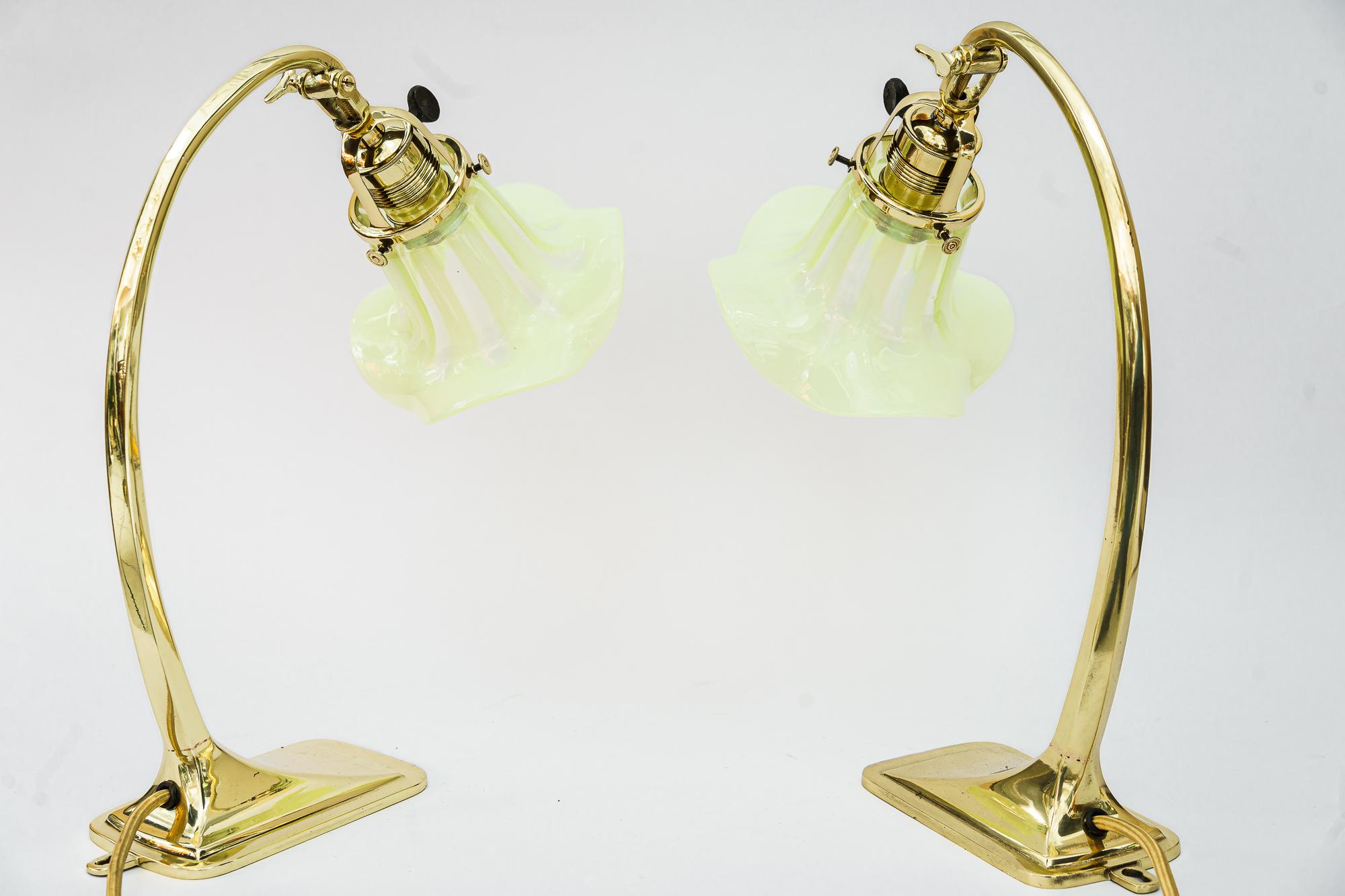2 Art Deco Table Lamps with Opaline Glass Shades Vienna Around, 1920s 2