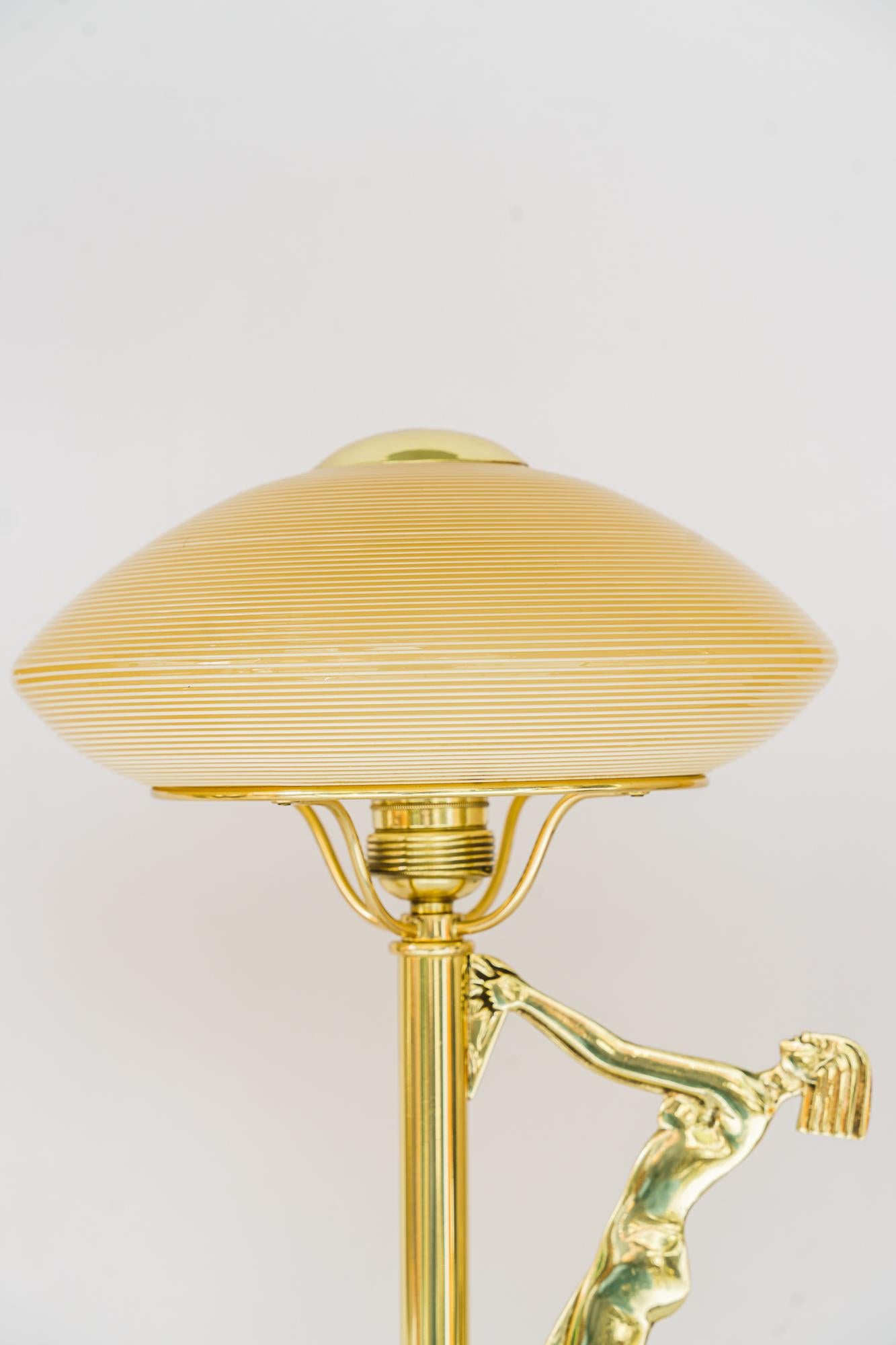 French 2 Art Deco Table Lamps with Original Glass Shades, circa 1920s, France For Sale