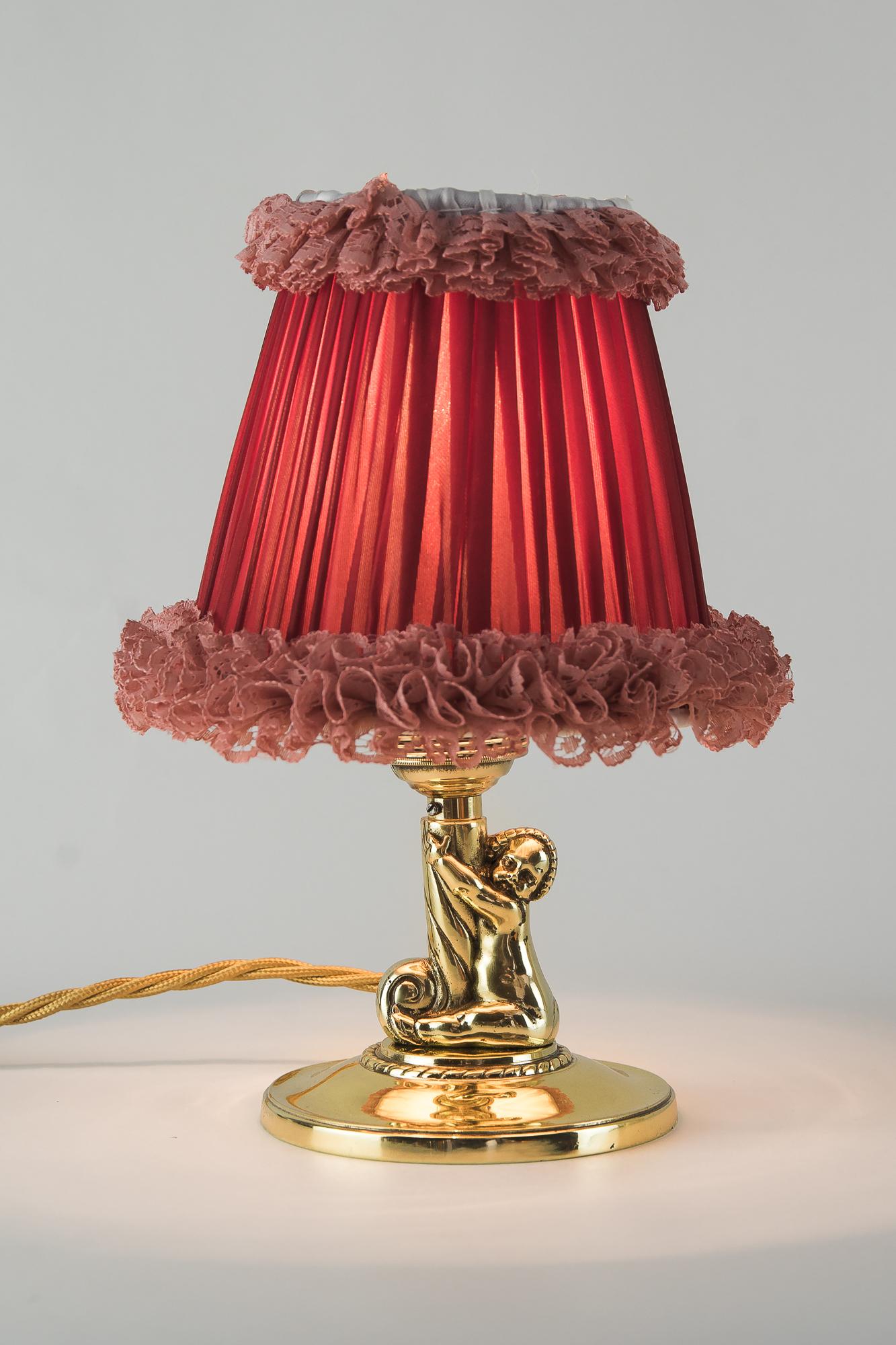Fabric 2 Art Deco Table Lamps with Shades, Vienna, circa 1920s For Sale