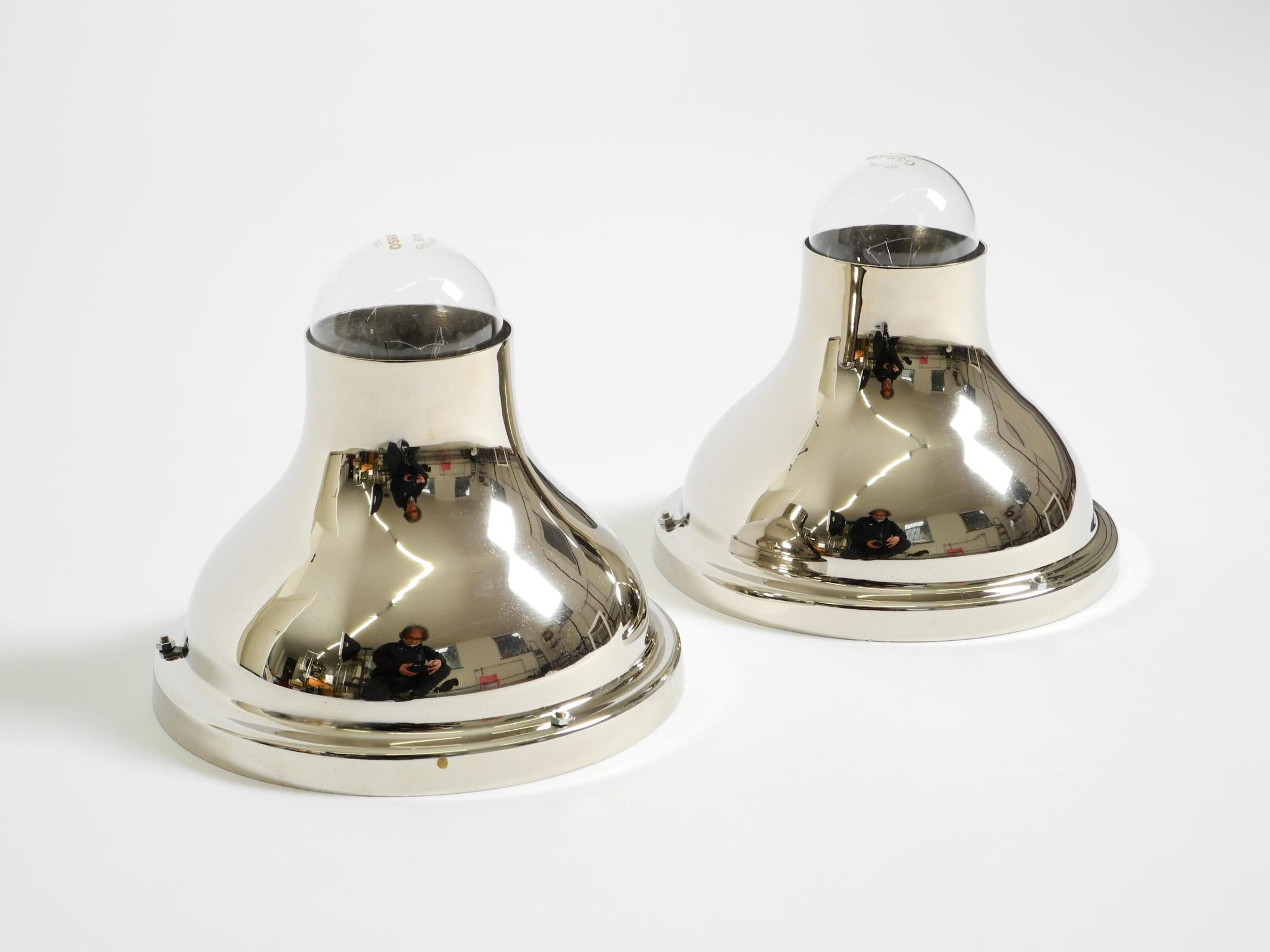 A pair of beautiful Art Nouveau Secession style ceiling or wall lamps.
Designed in 1904 by Koloman (Kolo) Moser, originally for the Wiener Werkstätten.
Manufactured by WOKA Lamps Vienna. Made in Austria.
With a manufacturer's stamp on the edge of