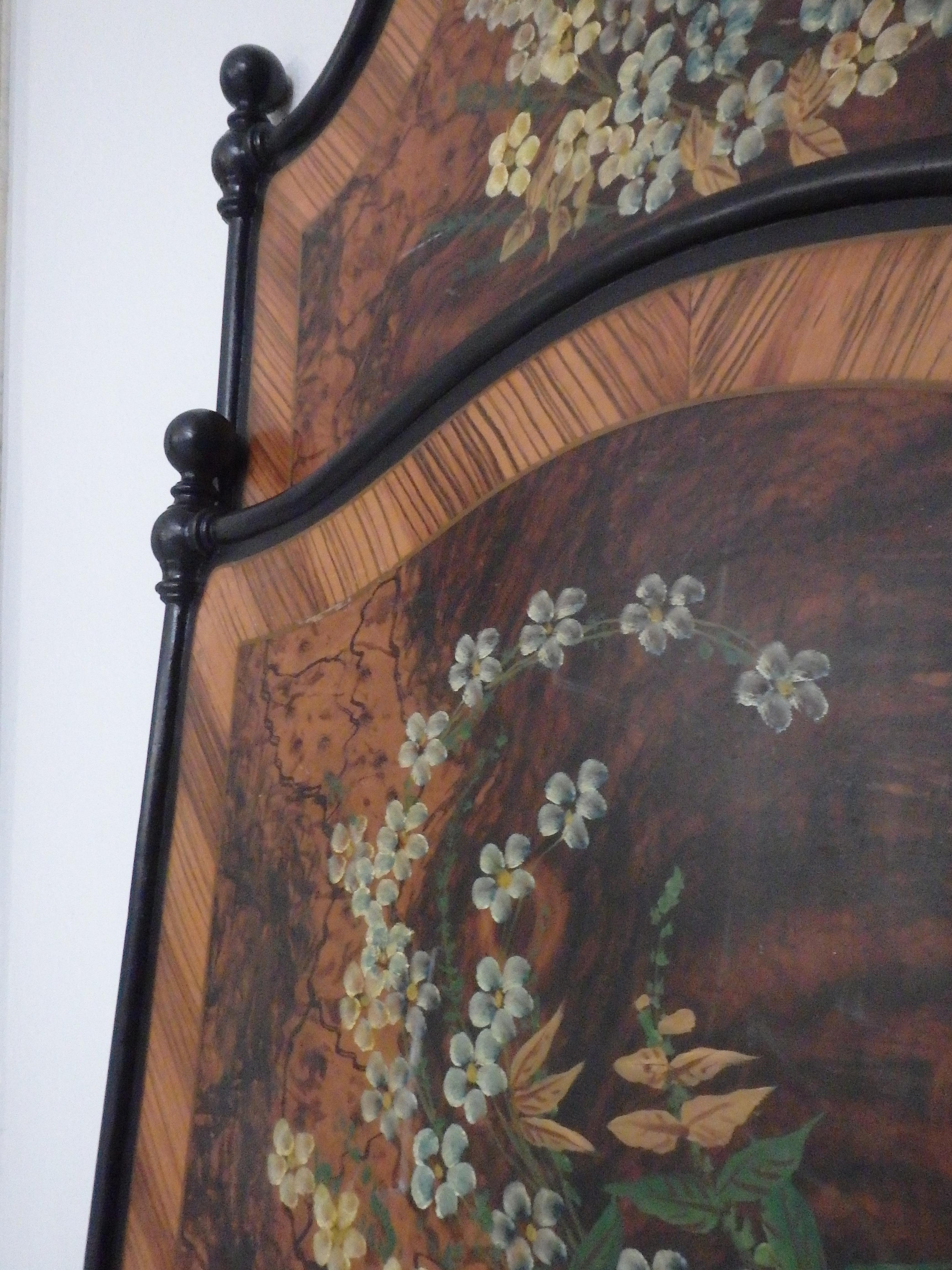 2 handbemalte extravagante Jugendstil-Einzelbetten aus Metall im Art nouveau-Stil mit Blumenkäfig im Angebot 2
