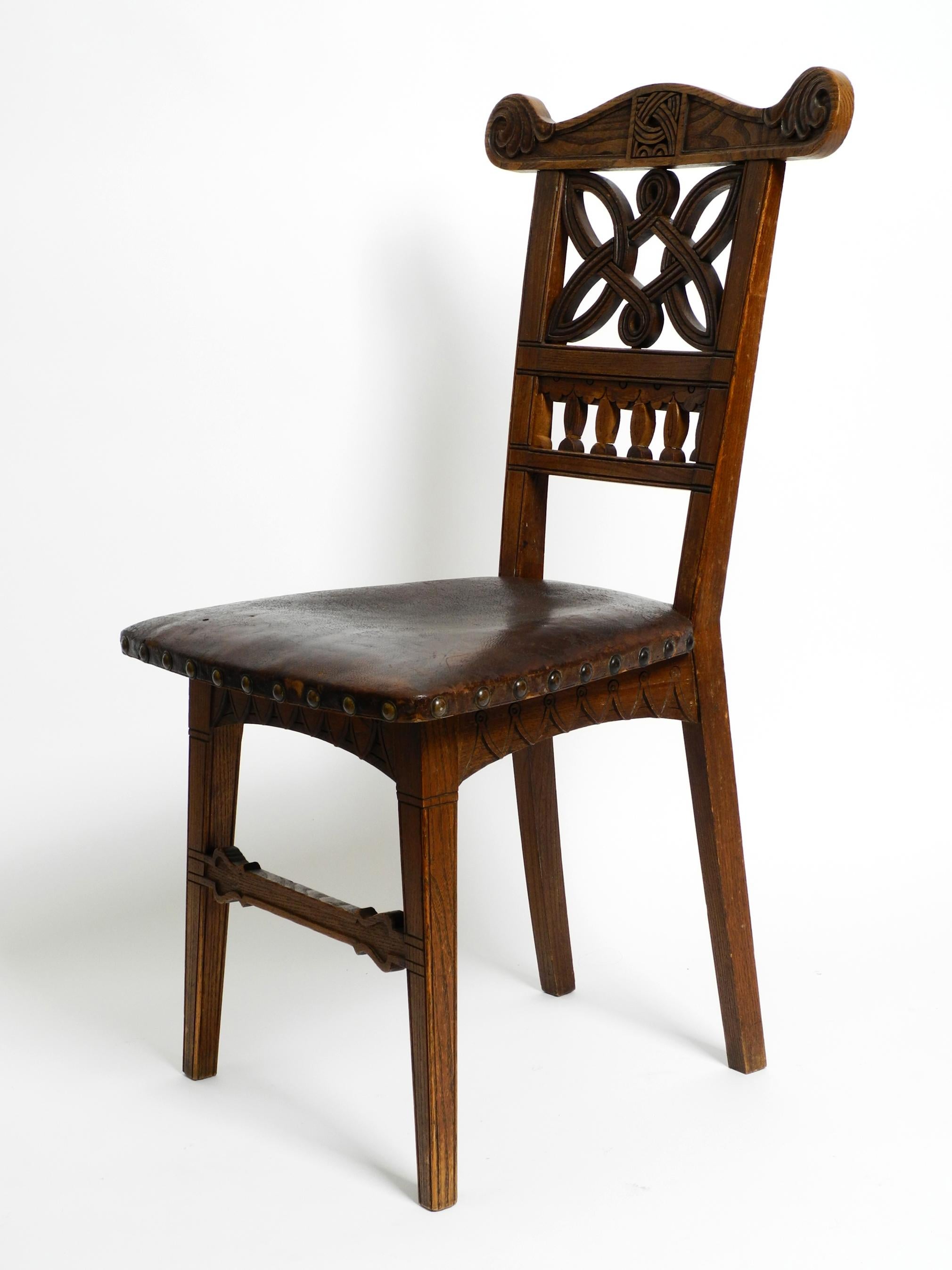 2 Art Nouveau Oak Chairs Still with the Original Leather Seats from Around 1900 For Sale 11