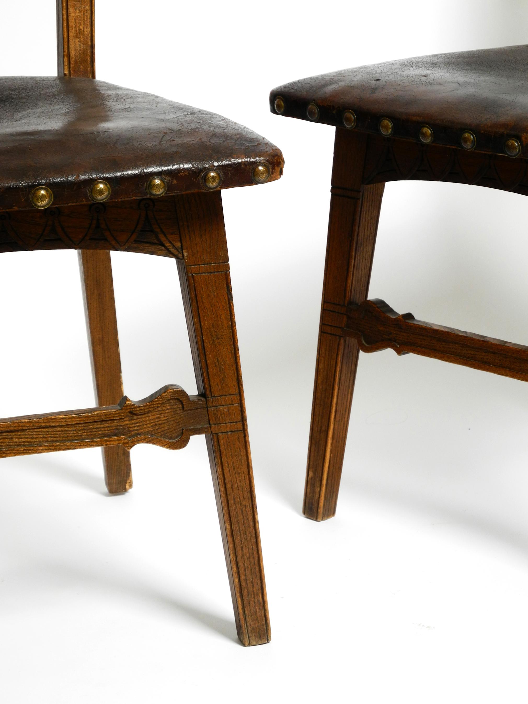 2 Art Nouveau Oak Chairs Still with the Original Leather Seats from Around 1900 For Sale 2