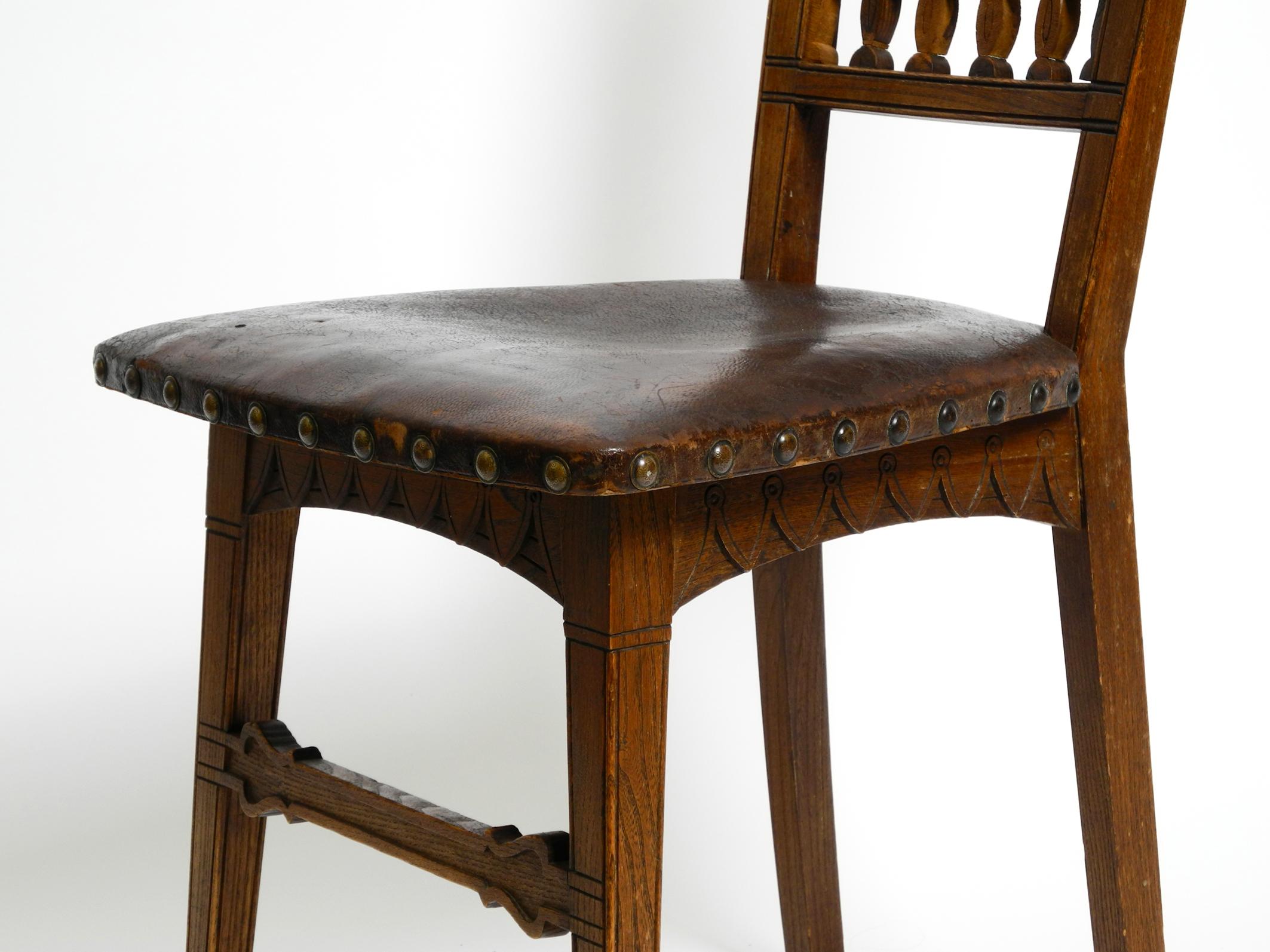 2 Art Nouveau Oak Chairs Still with the Original Leather Seats from Around 1900 For Sale 3