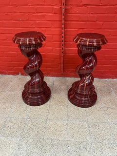 2 Art Nouveau Pedestal in Ceramic, in the Massier Style, circa 1900
