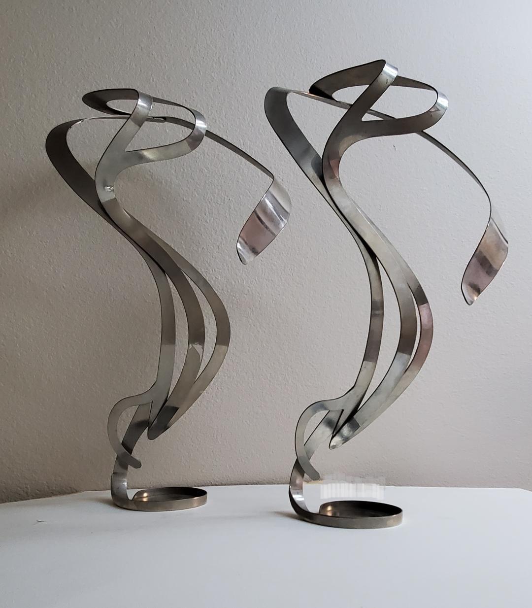 2 Art Nouveau Styled Candle Holders Crafted Into Swirling Twirling Metal Smoke  For Sale 4