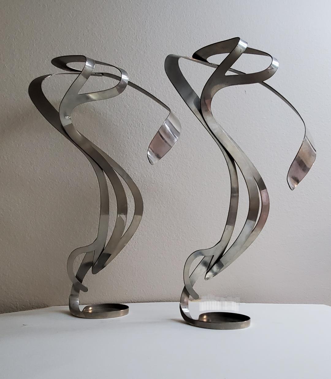 2 portacandele in stile Art Nouveau realizzati con Swirl Craft, il fumo di metallo che gira vorticosamente in vendita 4