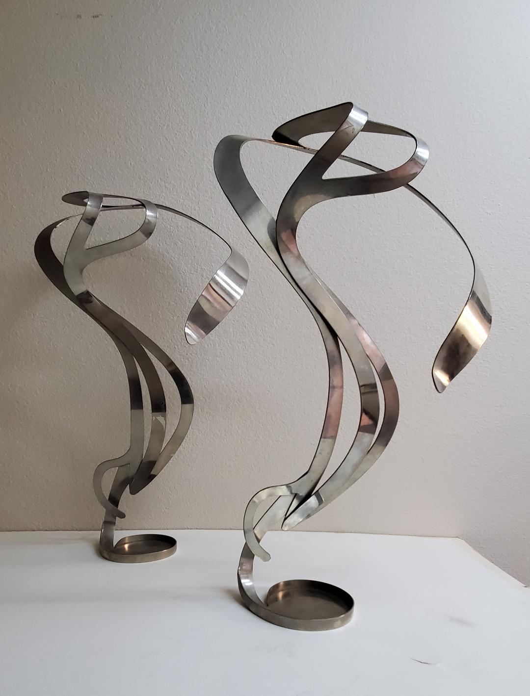 2 Art Nouveau Styled Candle Holders Crafted Into Swirling Twirling Metal Smoke  For Sale 6