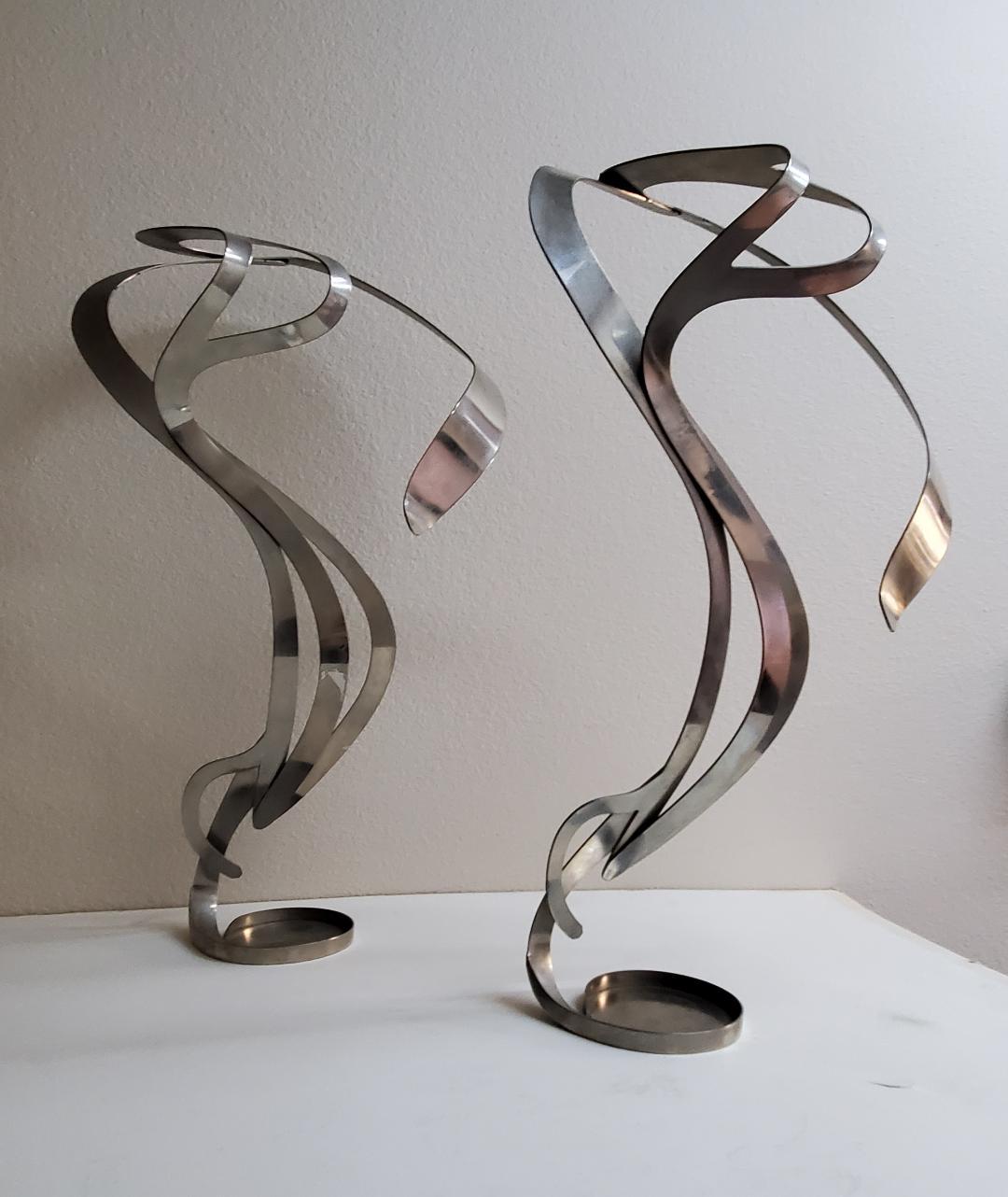 2 Art Nouveau Styled Candle Holders Crafted Into Swirling Twirling Metal Smoke  For Sale 8
