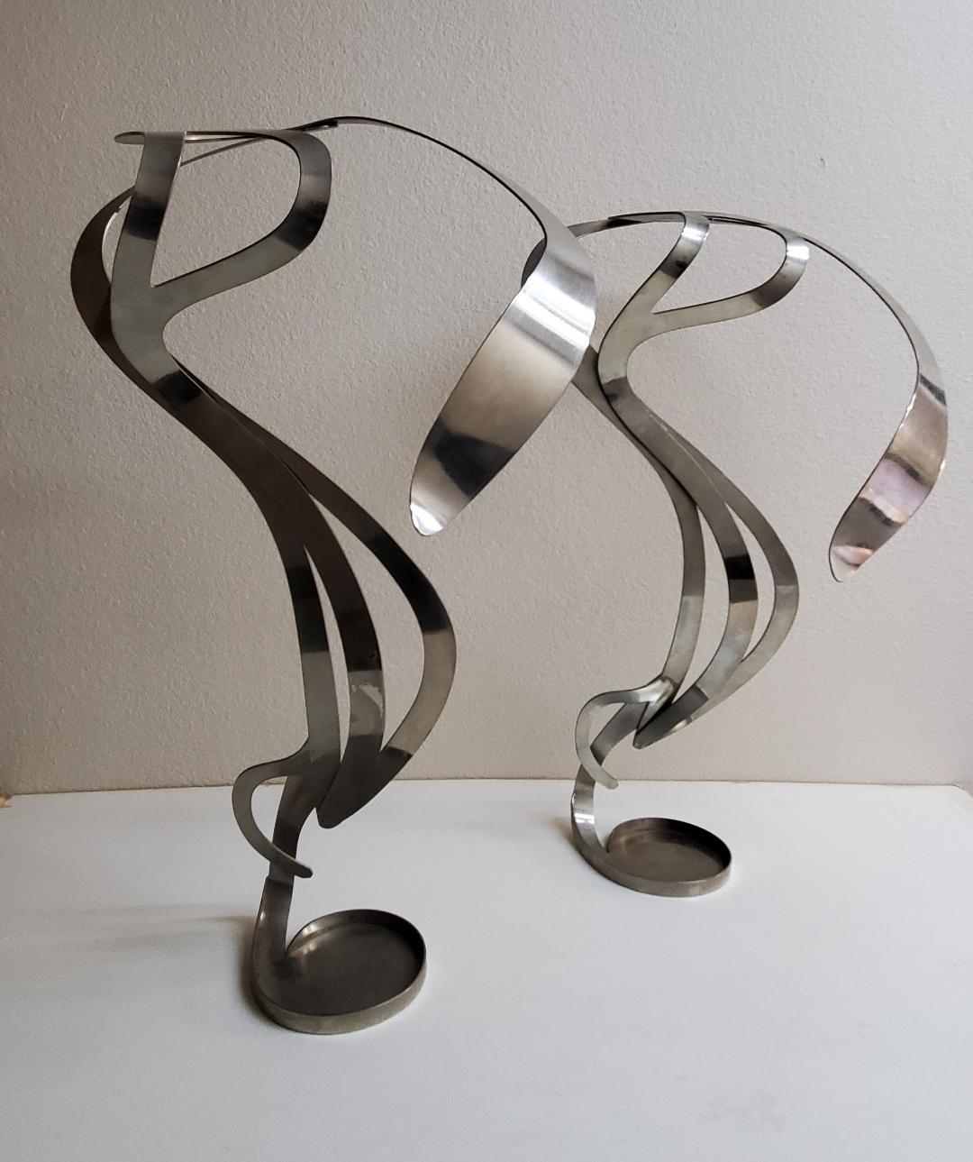 2 Art Nouveau Styled Candle Holders Crafted Into Swirling Twirling Metal Smoke  For Sale 9