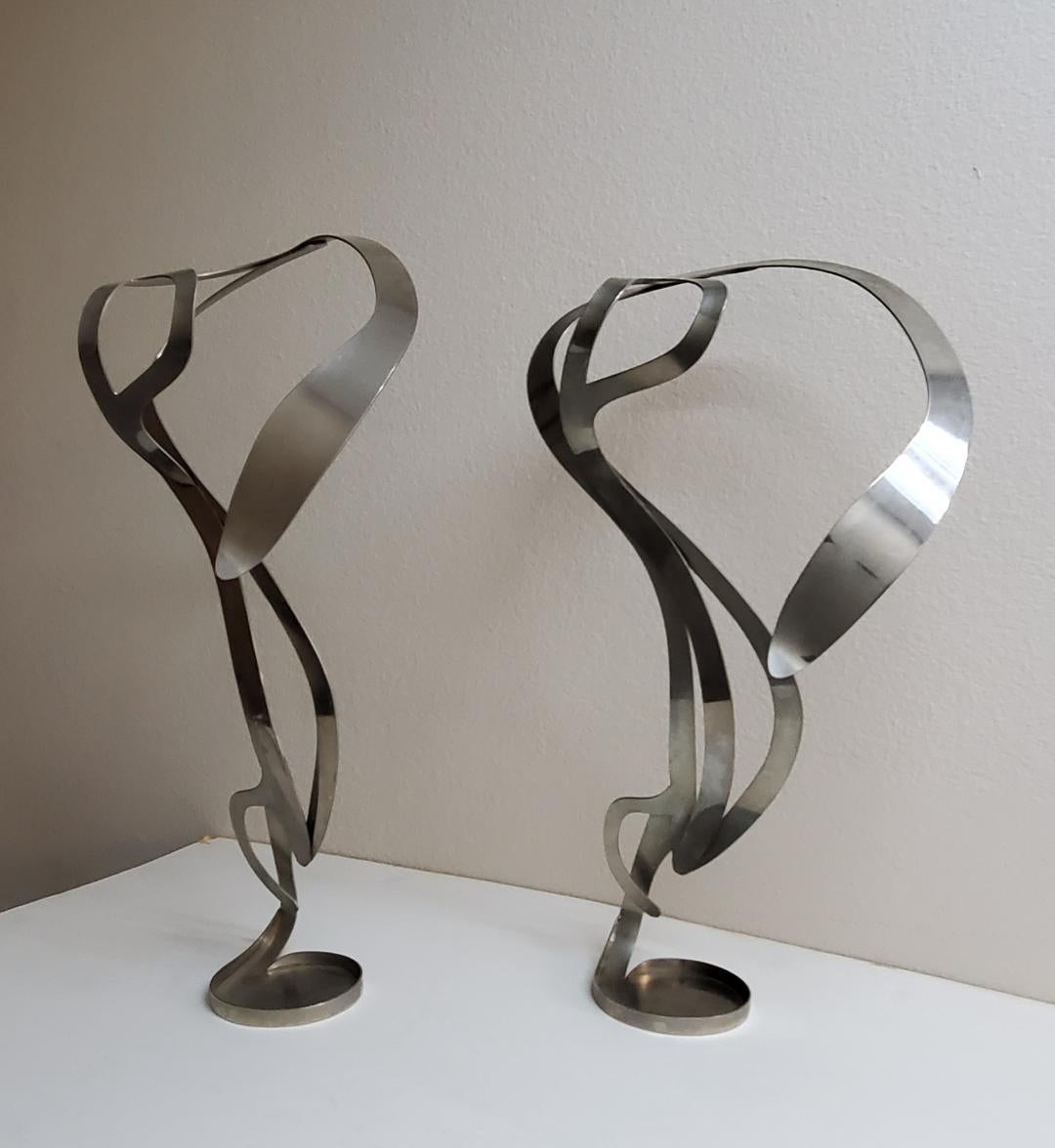 2 Art Nouveau Styled Candle Holders Crafted Into Swirling Twirling Metal Smoke  For Sale 10