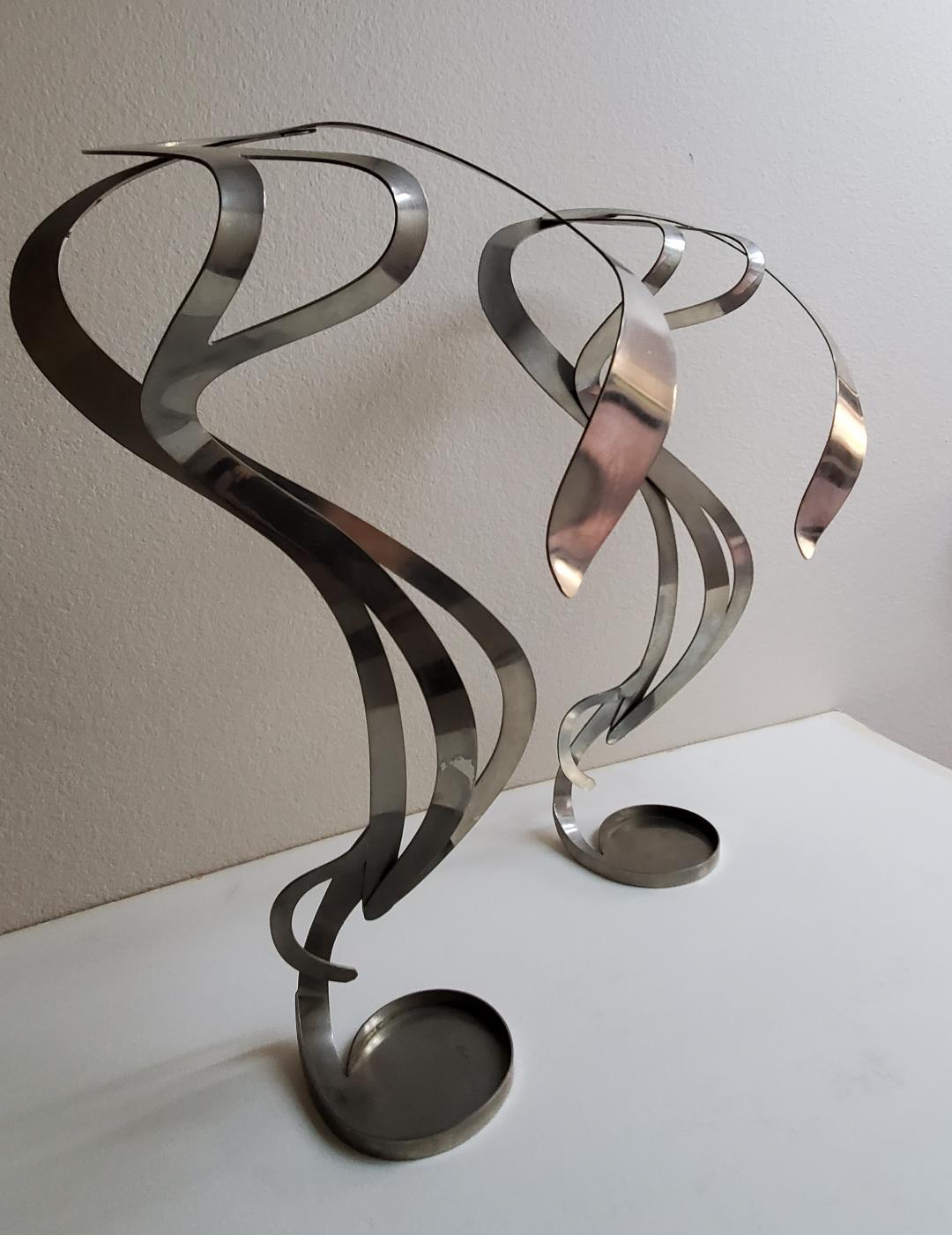2 Art Nouveau Styled Candle Holders Crafted Into Swirling Twirling Metal Smoke  For Sale 11
