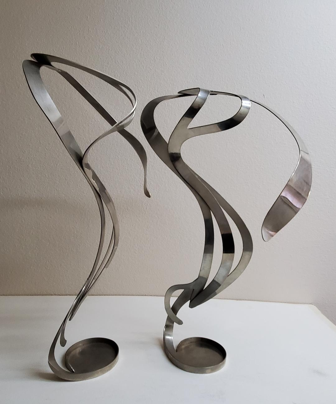 2 portacandele in stile Art Nouveau realizzati con Swirl Craft, il fumo di metallo che gira vorticosamente in vendita 12