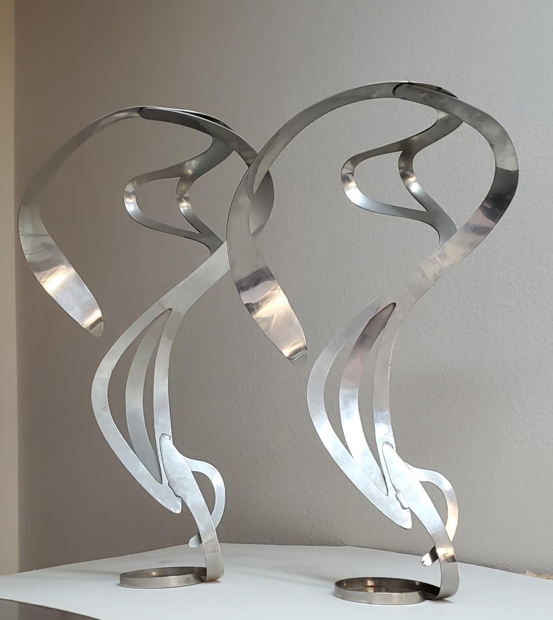 American 2 Art Nouveau Styled Candle Holders Crafted Into Swirling Twirling Metal Smoke  For Sale
