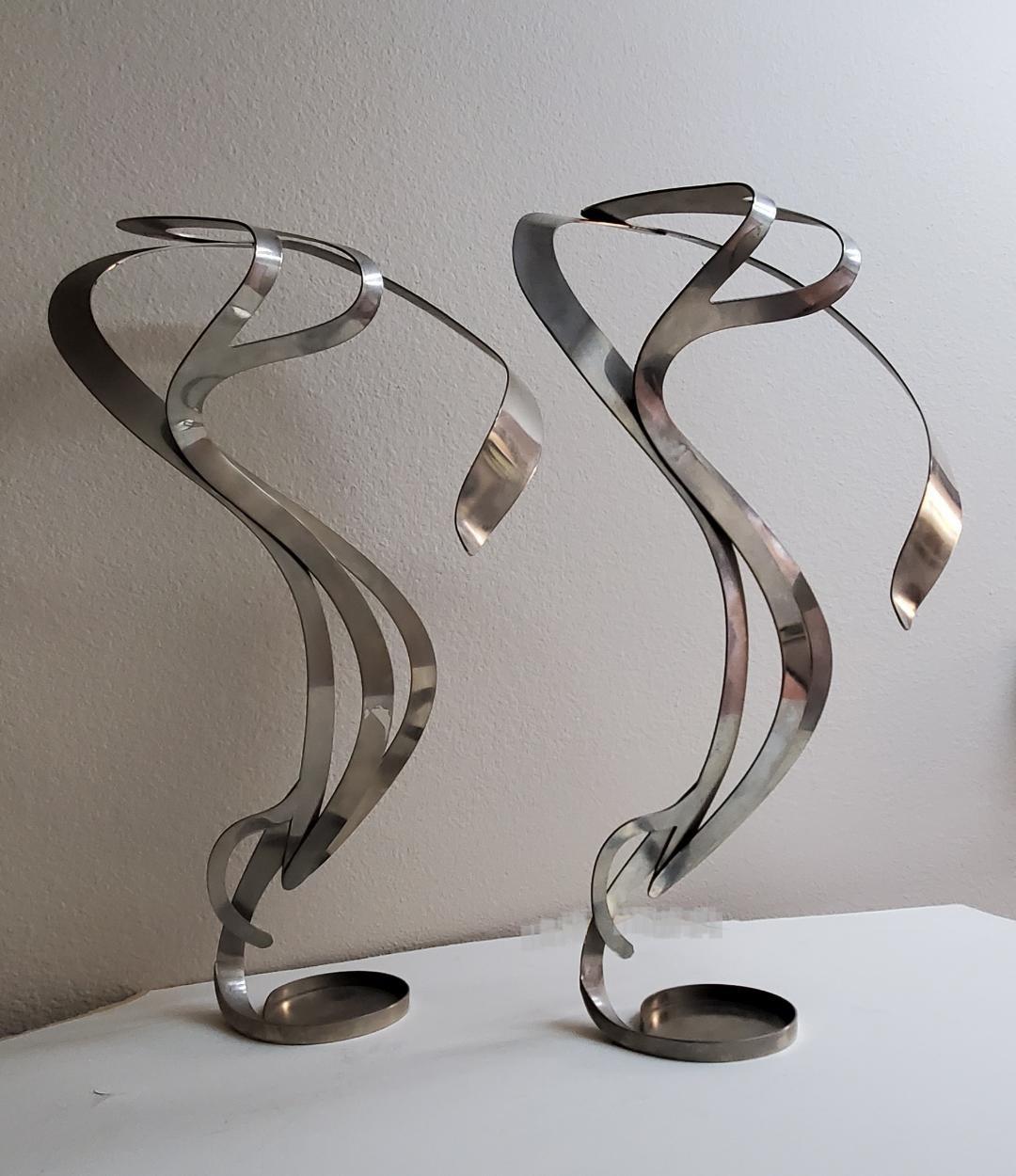 2 Art Nouveau Styled Candle Holders Crafted Into Swirling Twirling Metal Smoke  For Sale 2
