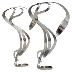 2 Art Nouveau Styled Candle Holders Crafted Into Swirling Twirling Metal Smoke 