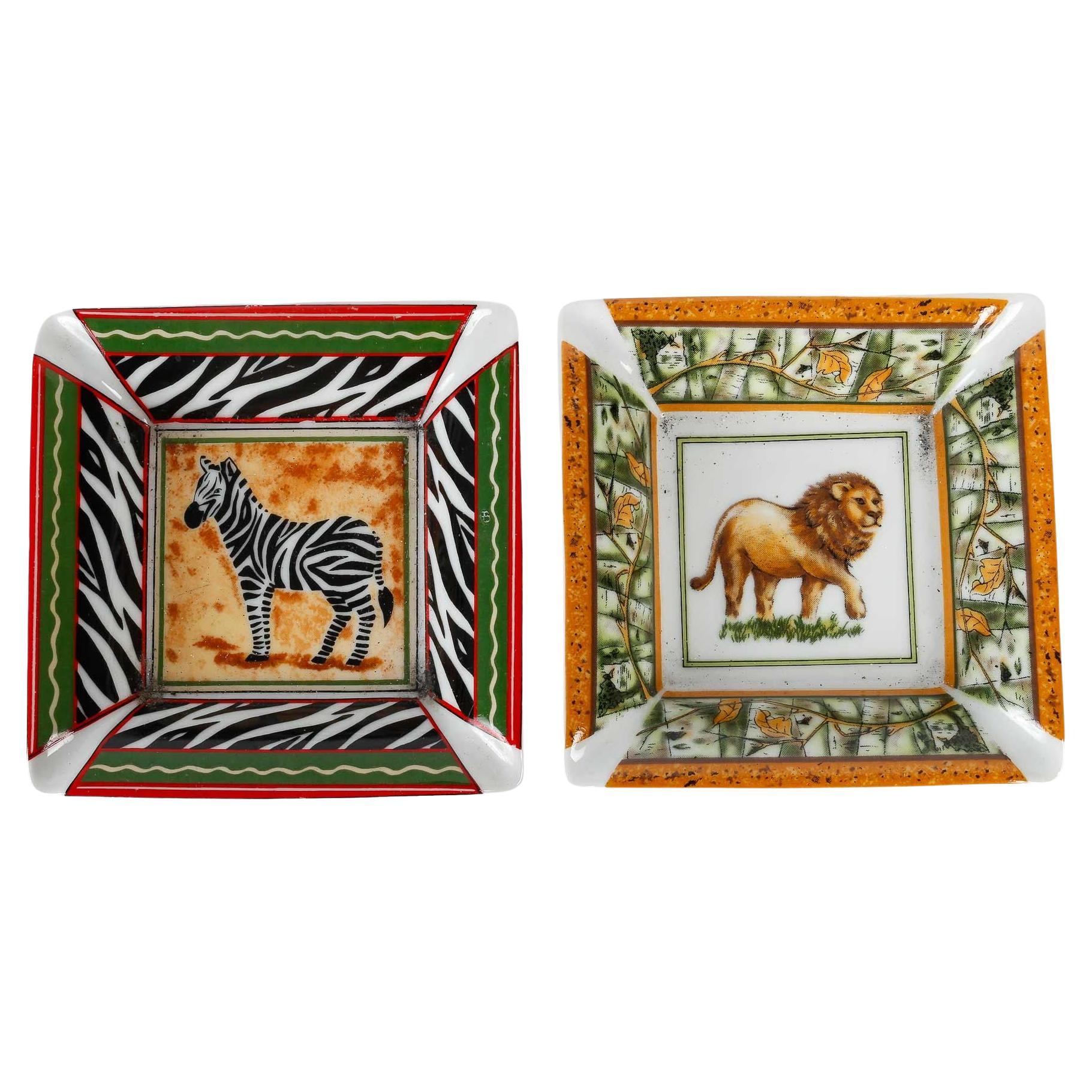 2 Ashtrays with Animal Motifs, Painted Porcelain.
