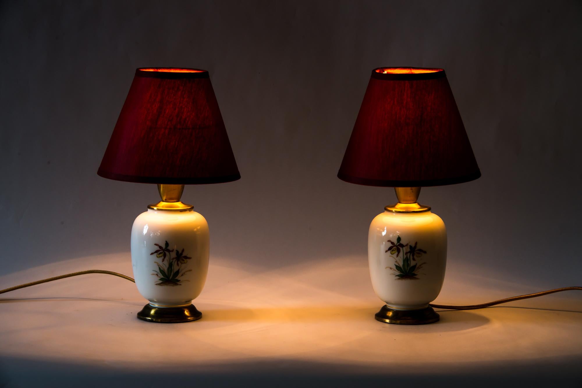 Fabric 2 Augarten Table Lamps, Vienna, circa 1960s For Sale