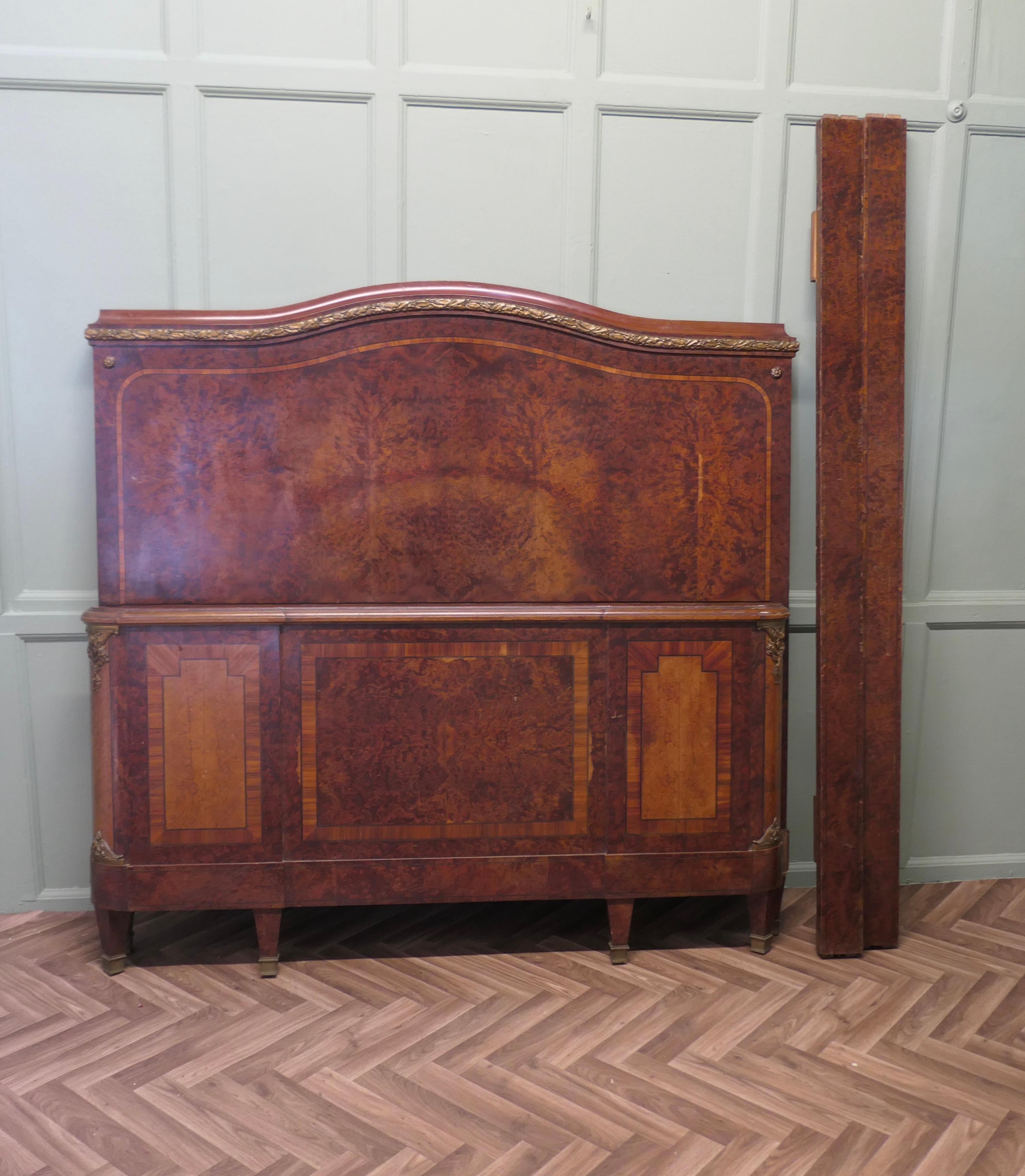 French Empire Style Art Deco Bur Walnut 5ft Double Bed For Sale 5