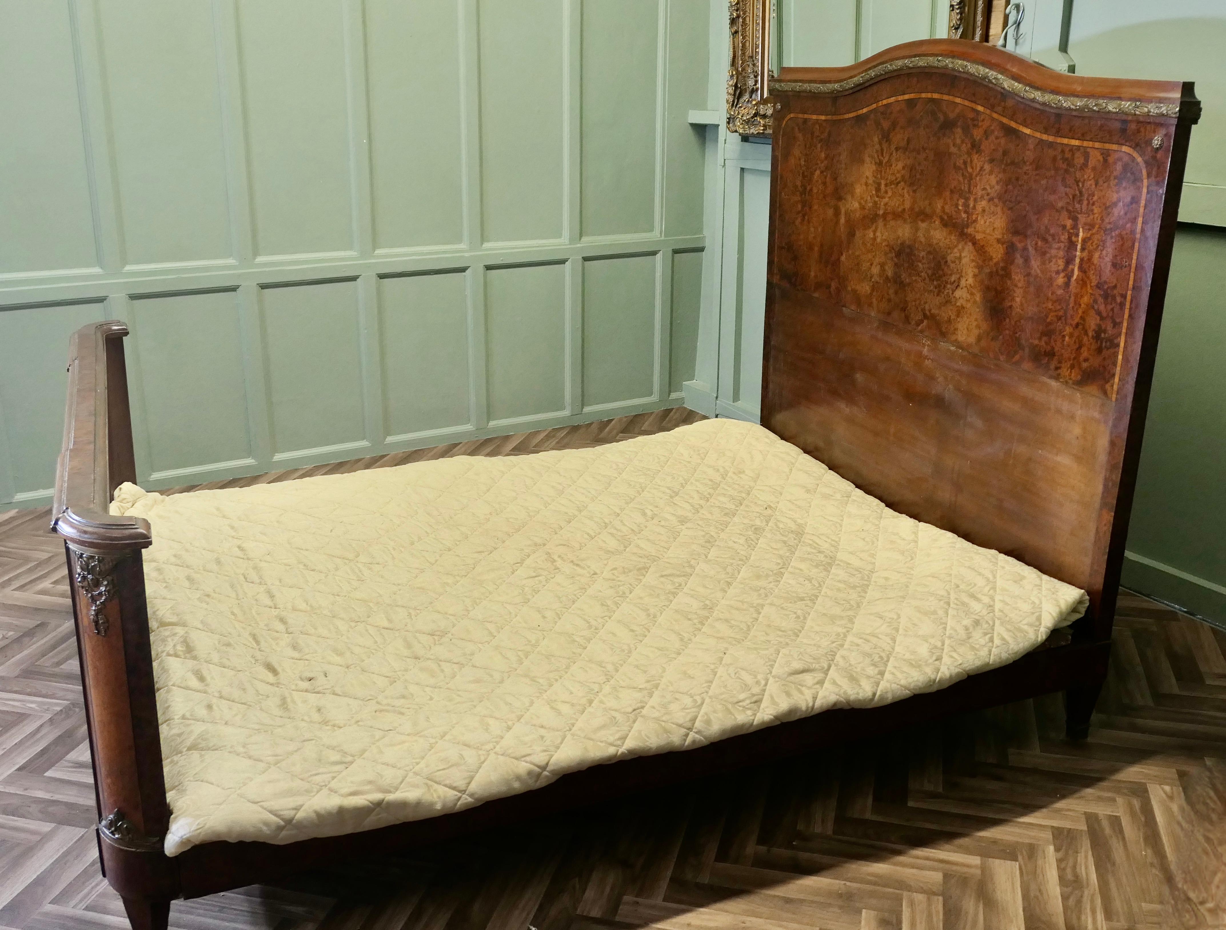 French Provincial French Empire Style Art Deco Bur Walnut 5ft Double Bed For Sale