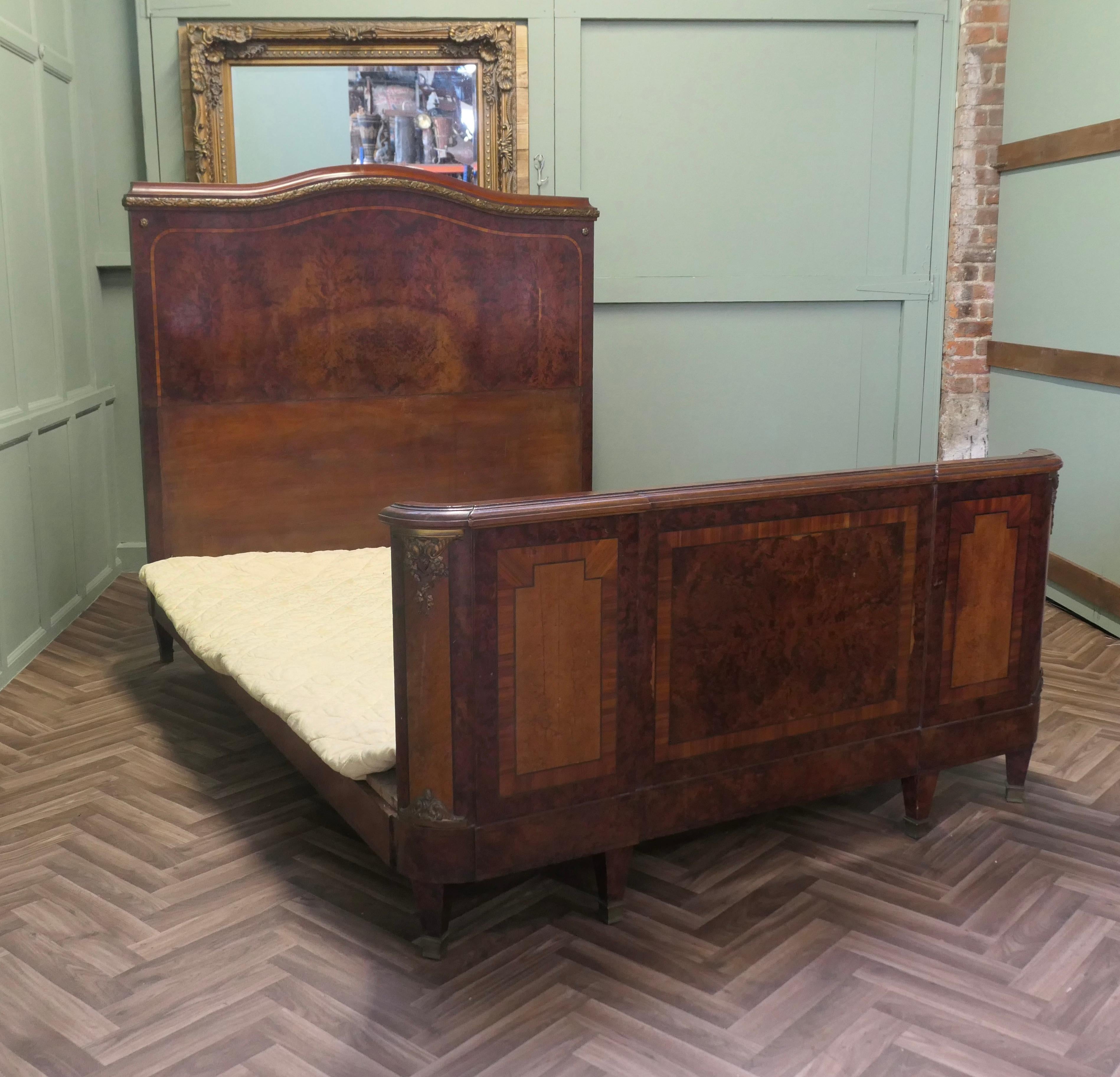 French Empire Style Art Deco Bur Walnut 5ft Double Bed For Sale 1